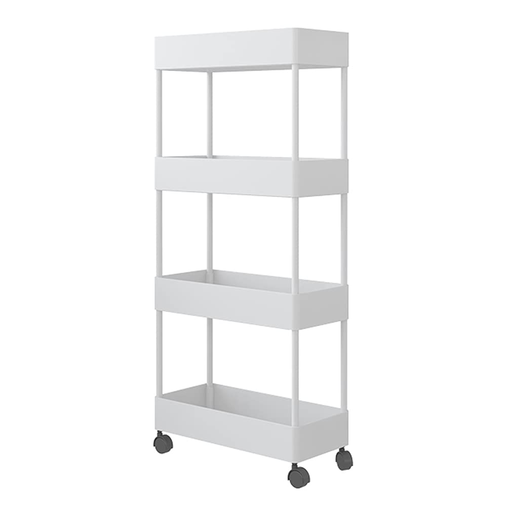 4-Tier Slim Rolling Storage Cart with Slide-Out Shelves & Casters - White Bathroom & Kitchen Organizer for Small Spaces - Perfect for Laundry Rooms, Closets & Narrow Areas