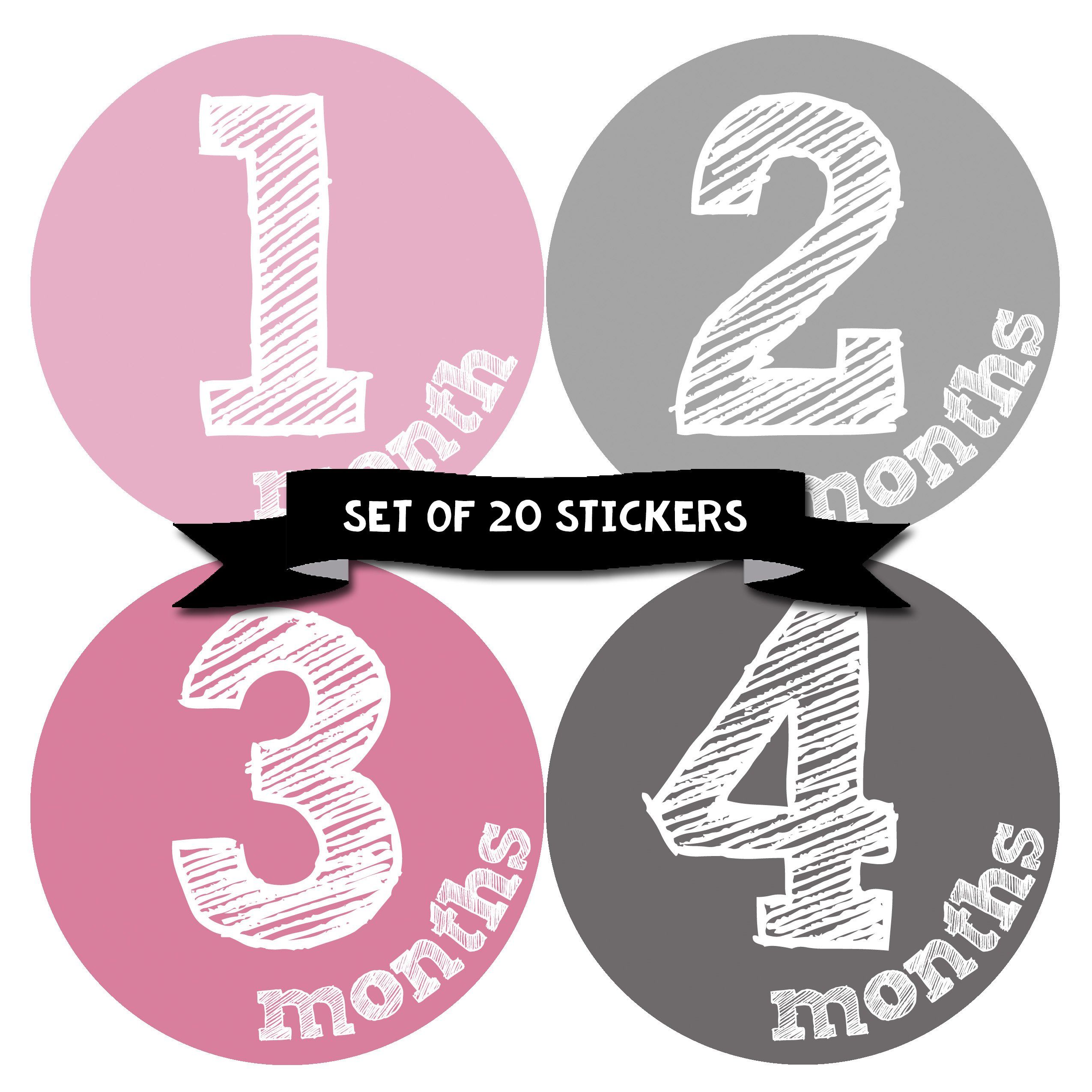Baby Monthly Milestone Stickers Set of 20 - Newborn Girl Growth Tracking Stickers - Cute Monthly Photo Markers for Baby's First Year - Perfect for Baby Albums, Scrapbooking & Monthly Photo Shoots