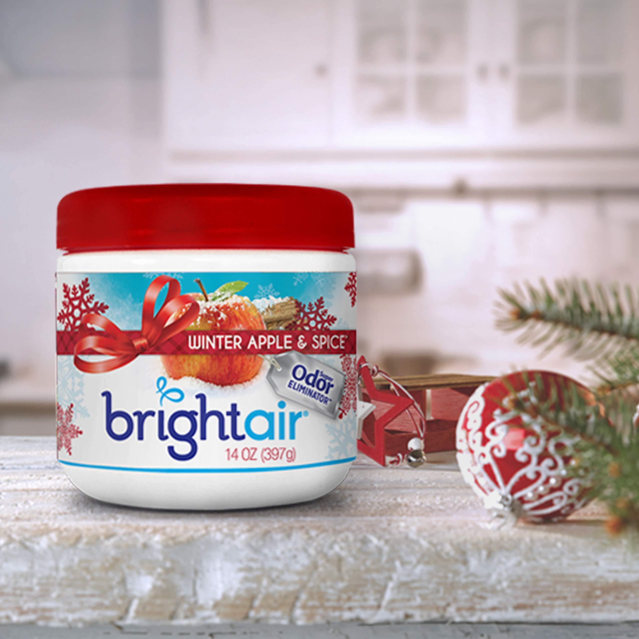 Bright Air Solid Air Freshener & Odor Eliminator - Winter Apple Spice Scent, 14oz (6-Pack) | Long-Lasting Fragrance for Home, Office, Car & Bathroom