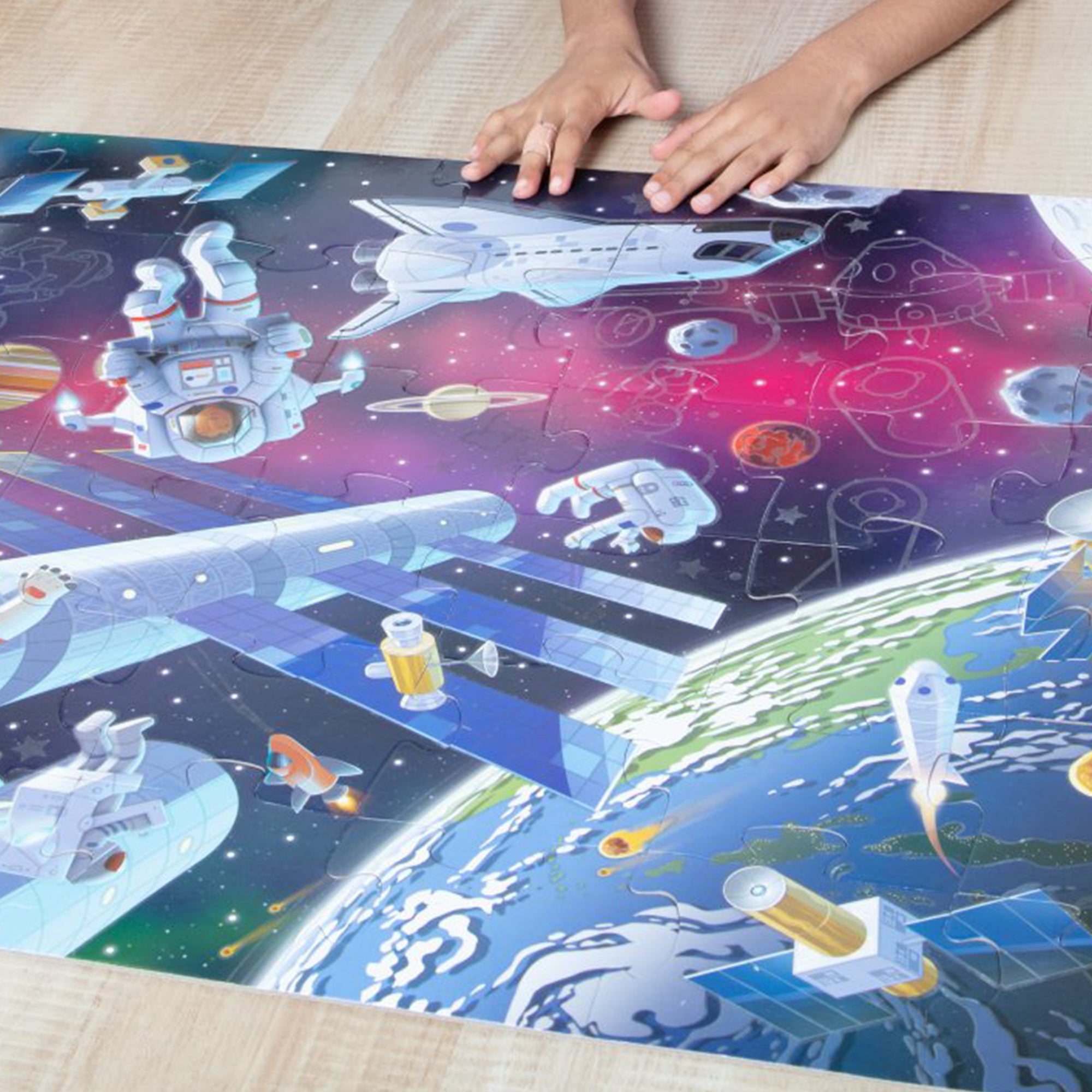 Outer Space Glow in the Dark Floor Puzzle - 48 Piece Educational Kids Puzzle for Bedroom & Playroom - STEM Learning Toy for Children Ages 4-8