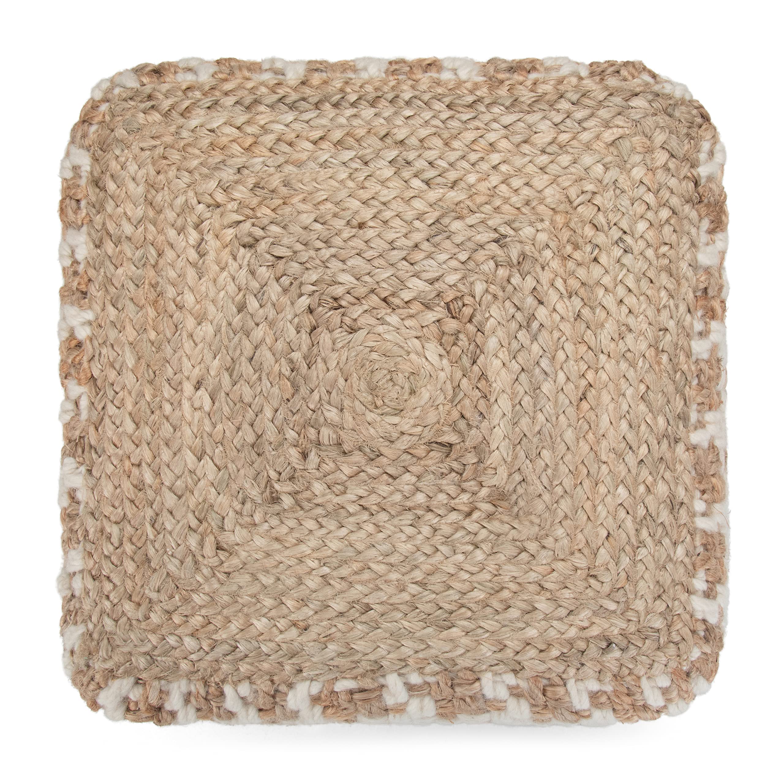 SIMPLIHOME Cullen 18 Inch Boho Cube Pouf - Natural Woven Wool & Jute Ottoman - Stylish Footrest & Seating for Living Room, Bedroom, Nursery & Dorm Decor - Perfect for Relaxing, Reading & Extra Guest Seating