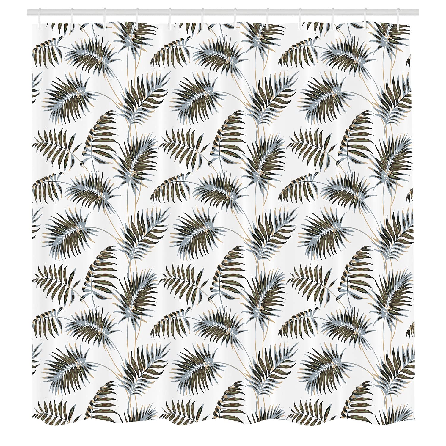 Ambesonne Tropical Palm Leaves Shower Curtain - Green Army Botanical Print Bathroom Decor Set with Hooks, 70 Inch Long Waterproof Fabric - Perfect for Beach Theme Bathrooms, Coastal Home Decor & Spa Retreats