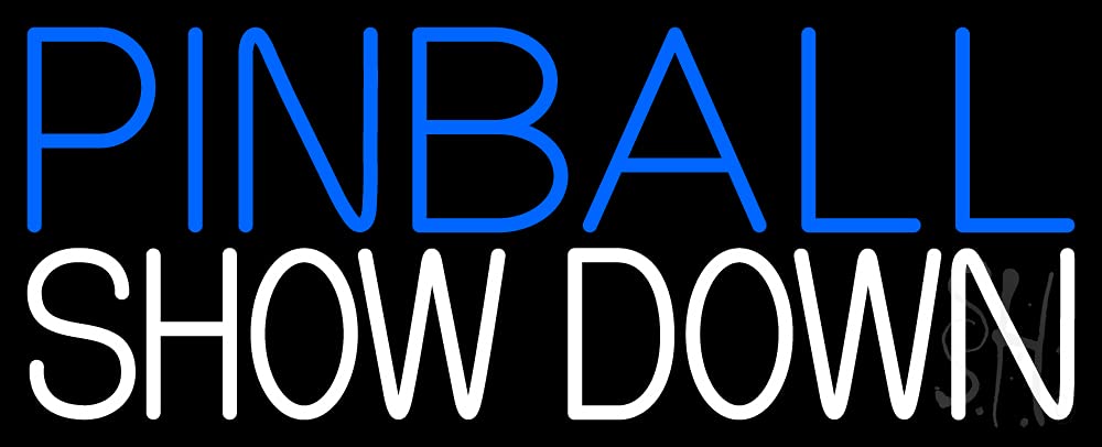 Pinball Showdown 1 LED Neon Sign - 13x32 Inches Wall Decor with Dimmer, Black Square Acrylic Backing - Bright Premium Indoor Neon Light for Arcade, Bar, Game Room & Storefront Display