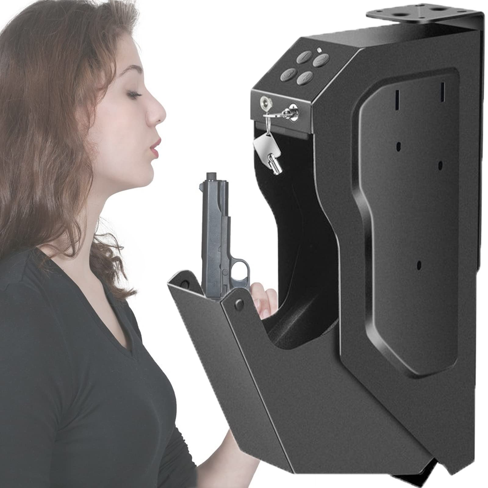 DDHVVOH Electronic Gun Safe for Pistols - Biometric & Key Lock Security, Anti-Theft Handgun Safe Box for Home, Office & Travel - Compact Pistol Storage Cabinet with Digital Keypad & Backup Keys