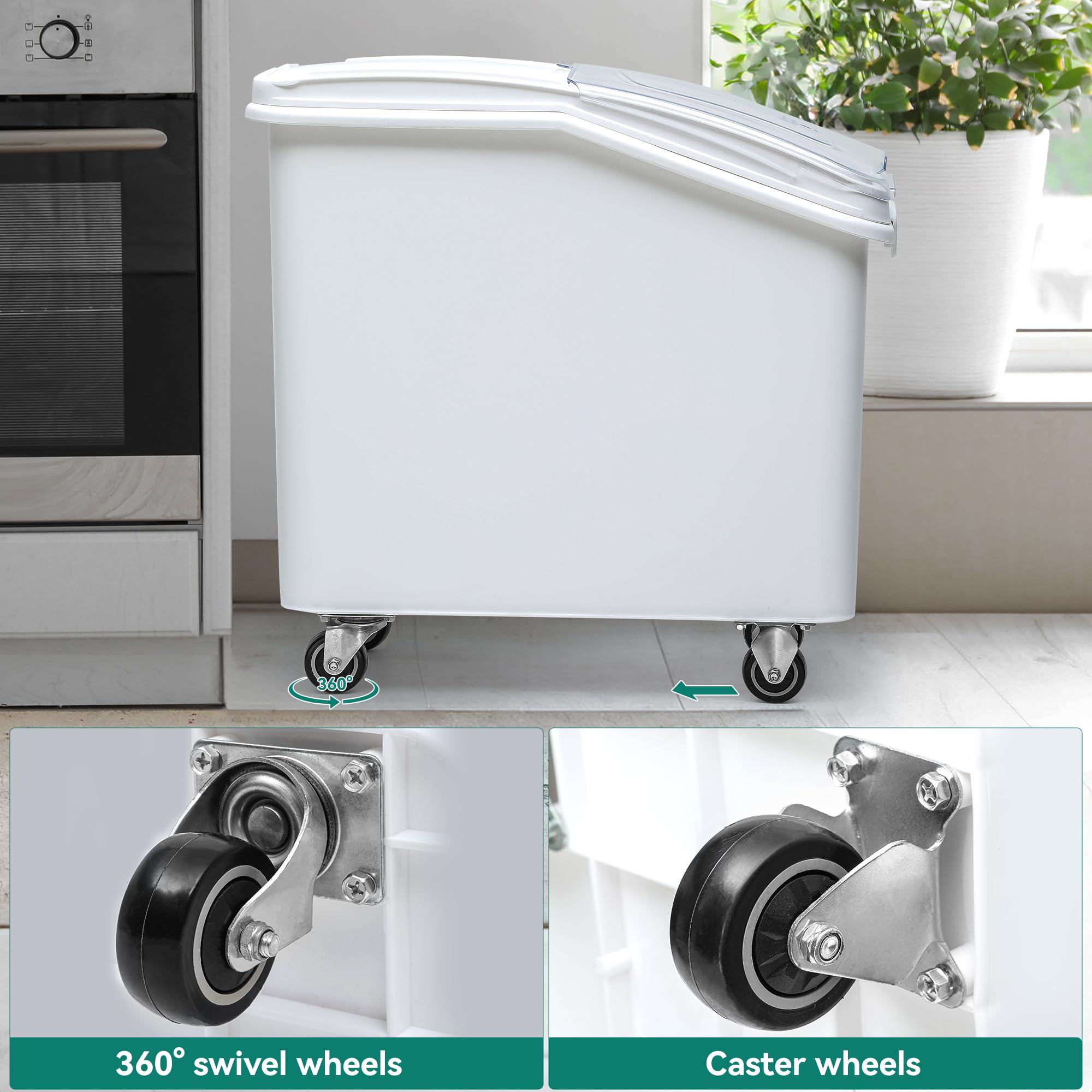 YITAHOME 50L Large Ingredient Storage Bin with Wheels - Commercial Rice Container with Scoop, Lid & Scale - Bulk Flour Bin for Kitchen Pantry Organization - Ideal for Restaurants, Bakeries & Home Kitchens