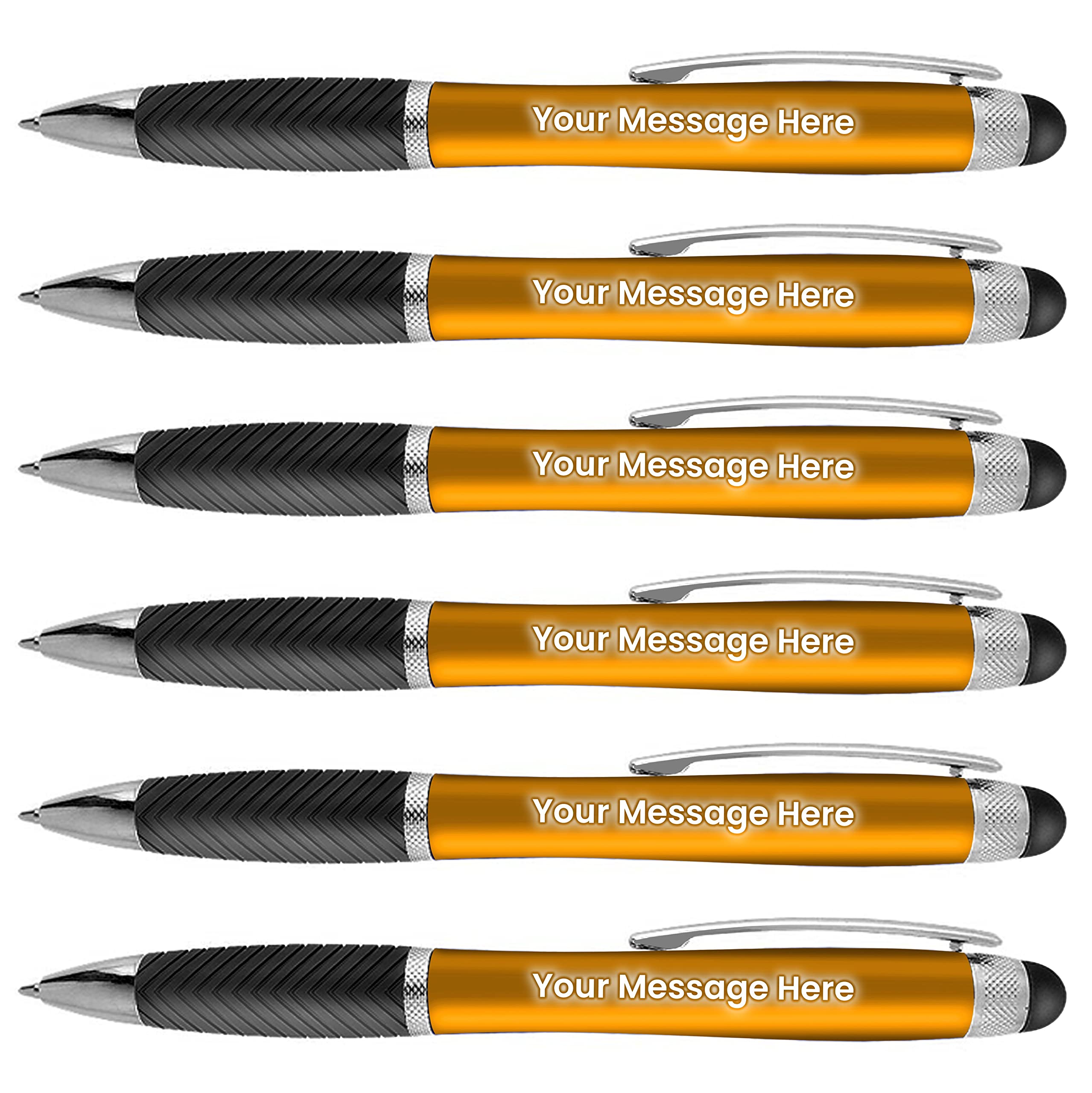 80 Pack Personalized Ballpoint Pens with Stylus & LED Light - Custom Laser Engraved Business Name/Logo/Text - Bulk Promotional Pens for Office, Corporate Gifts, Parties & Events (Orange)