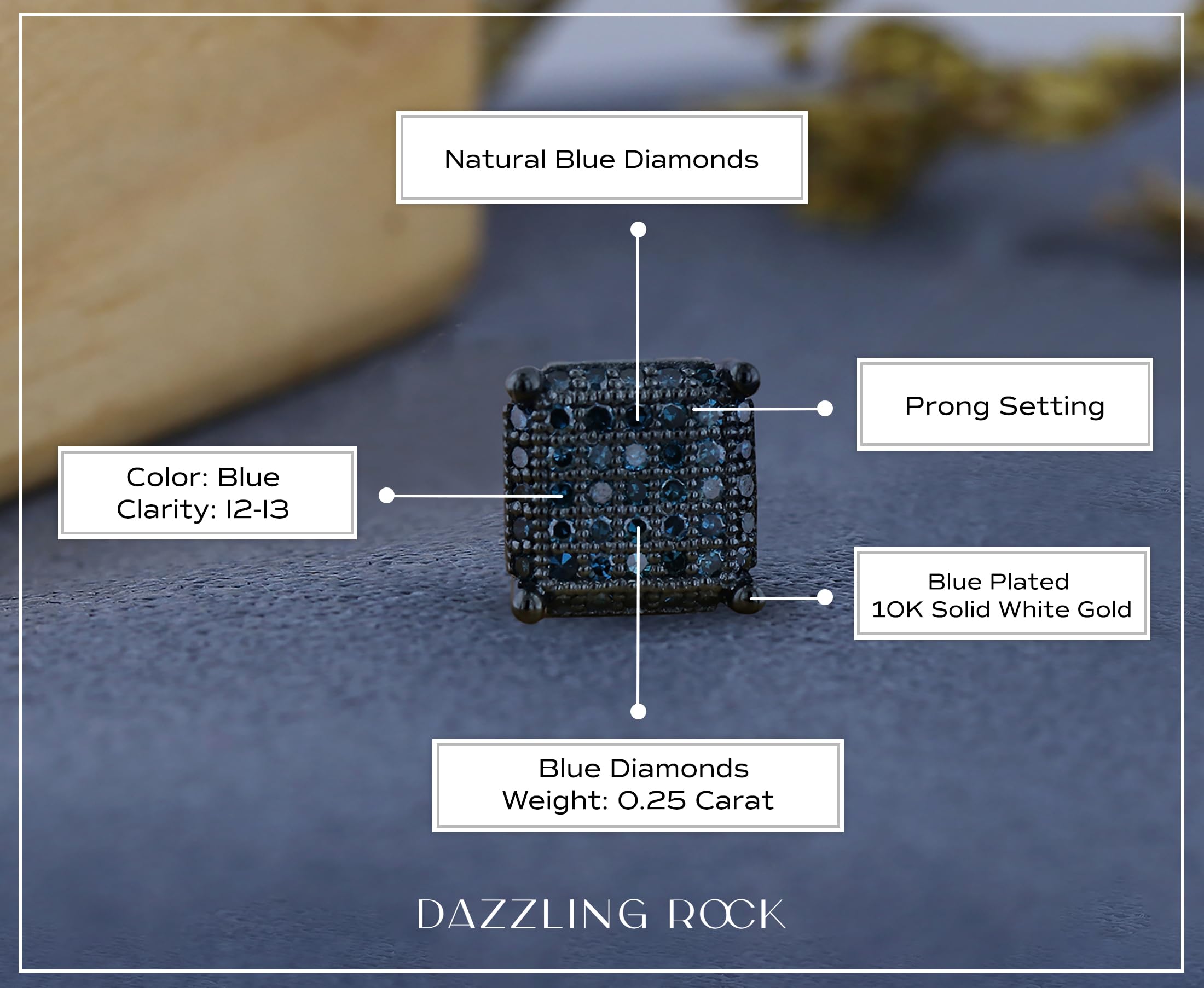 0.25 Carat Round Diamond Stud Earrings for Men & Women - Solid White Gold with Black & Blue Plating | Dazzlingrock Collection | Perfect for Weddings, Parties & Special Occasions