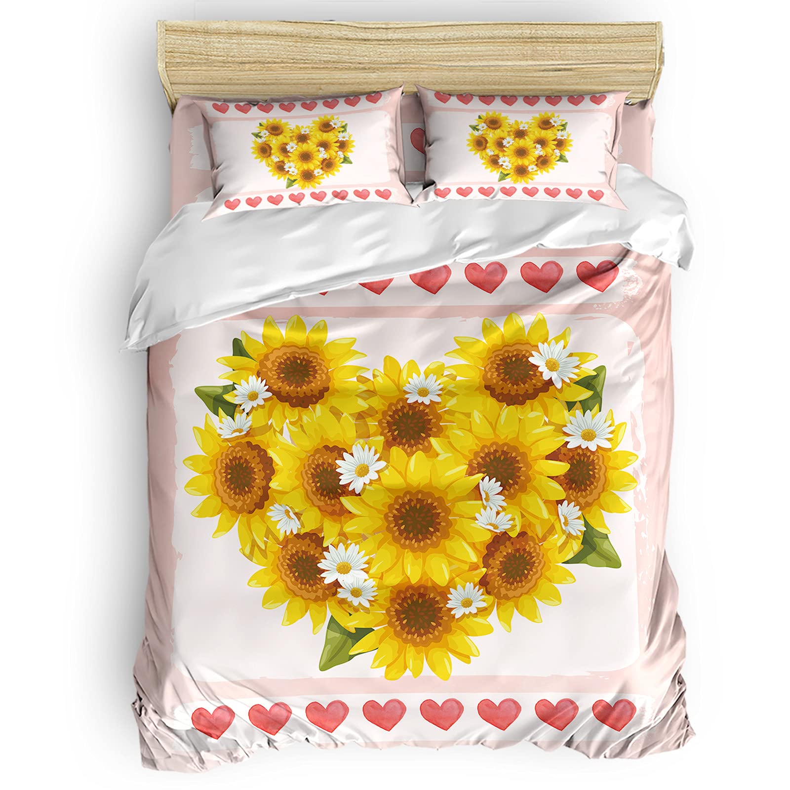 LBHAUSE 4-Piece Microfiber Bed Sheet Set - Soft Floral Duvet Cover with Sunflower Design, Full Size Bedding for Adults & Teens (Valentine's Day Gift, Easy Care) | Perfect for Master Bedroom, Guest Room & Dorm Decor