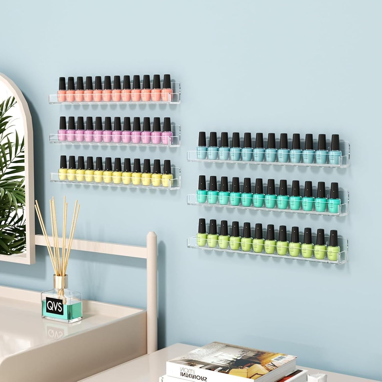 Feeling Hub Acrylic Nail Polish Stand Holder - Wall Mounted Display Rack for Salon & Home Organization (2-Pack) | Perfect for Nail Polish Storage, Salon Display & Cosmetic Organization