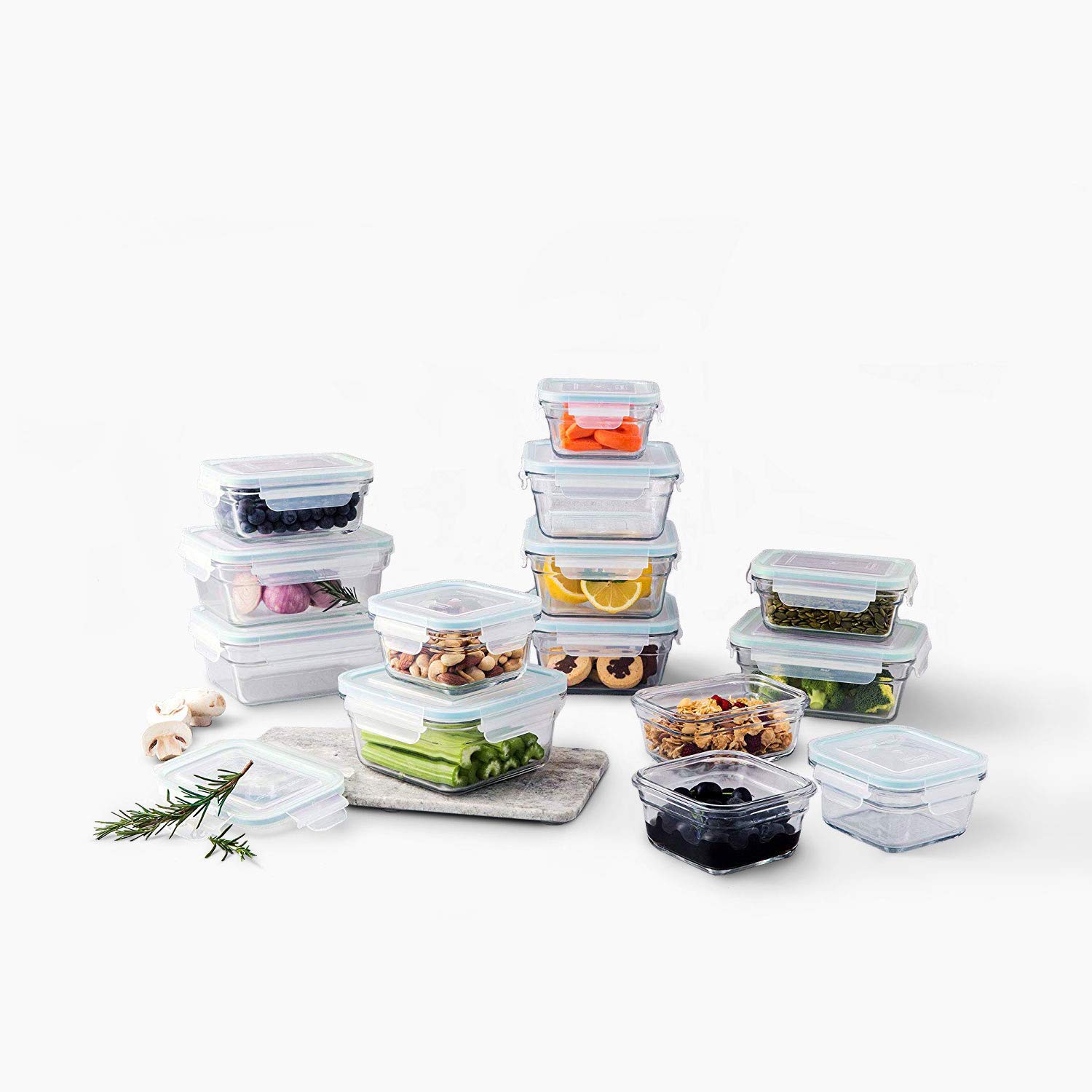Glasslock 28-Piece Glass Food Storage Containers Set - Oven, Microwave & Freezer Safe - Airtight BPA-Free Containers for Meal Prep, Leftovers & Kitchen Organization