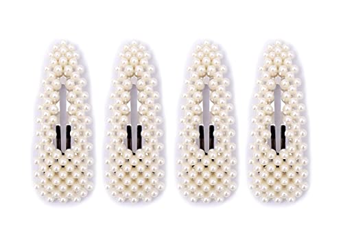 Navjai White Pearl Triangle Hair Clip Set - Trendy Hair Accessories for Women & Girls (Pack of 4) | Perfect for Weddings, Parties & Everyday Style