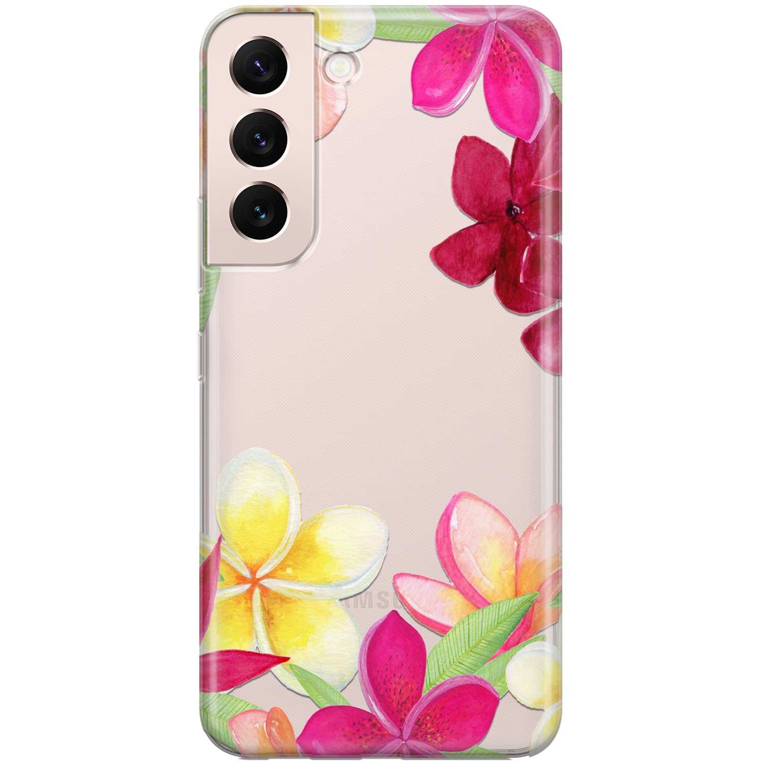 Samsung Galaxy S24 S23 Ultra S22 Plus S21 FE 5G S20 Note 20 10 Phone Case - Clear Silicone TPU Protective Cover with Tropical Hawaiian Floral Plumeria Design | Shockproof & Flexible for Everyday Use, Travel & Outdoor Activities