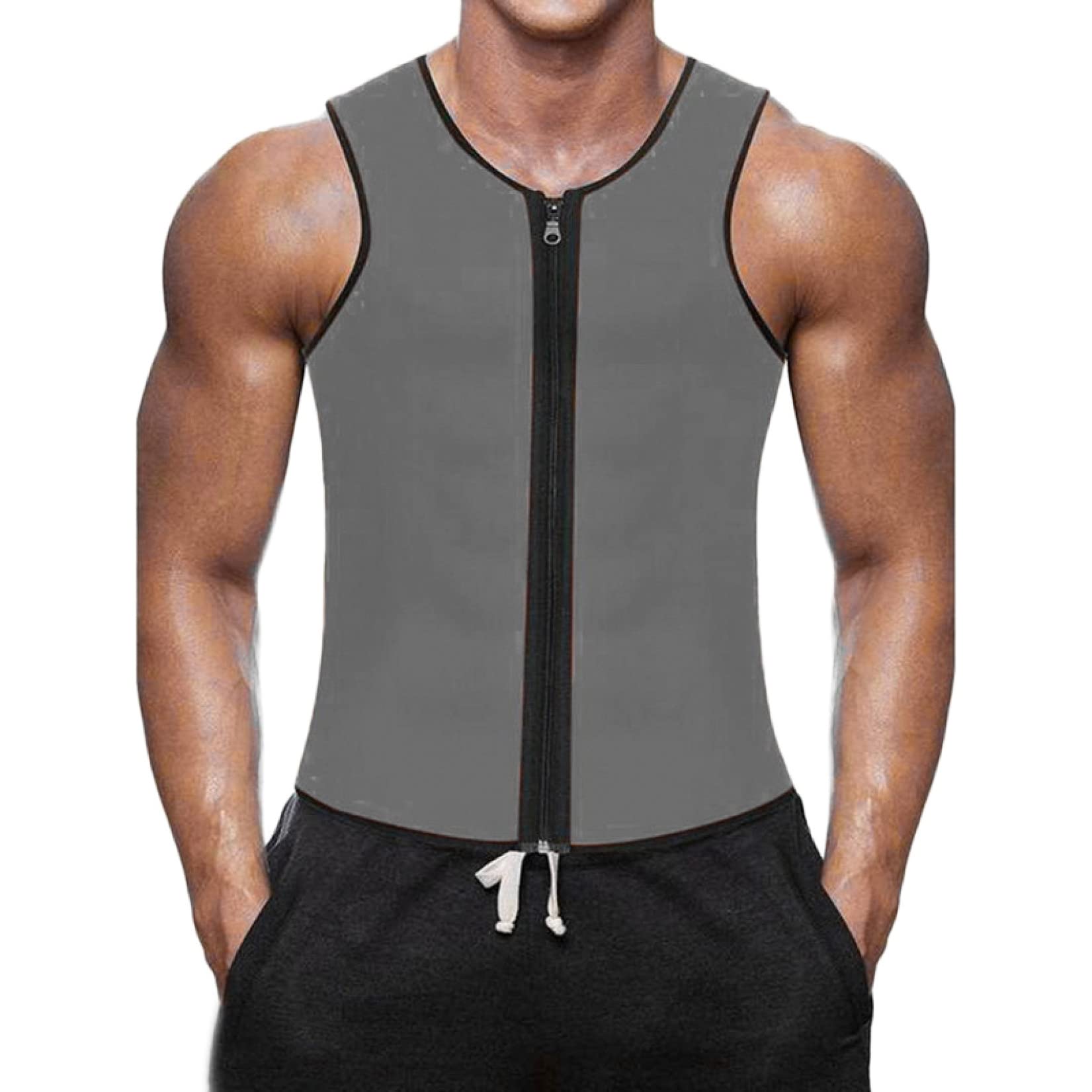 EBRICON Men's Body Shaper Vest - Waist Trainer & Sauna Belt for Weight Loss, Workout & Sweat - Adjustable Zipper Shapewear for Tummy Control - Perfect for Gym, Running & Daily Wear
