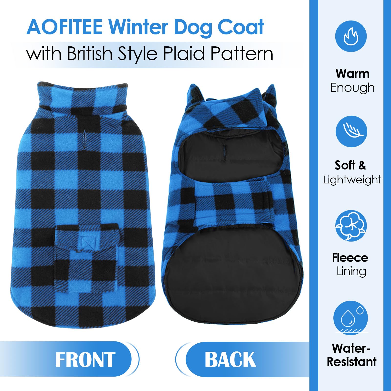 AOFITEE Reversible Plaid Dog Winter Coat - Warm Puffer Jacket for Small, Medium, Large & XXXL Dogs | Waterproof Cold Weather Dog Sweater for Outdoor Adventures & Daily Walks