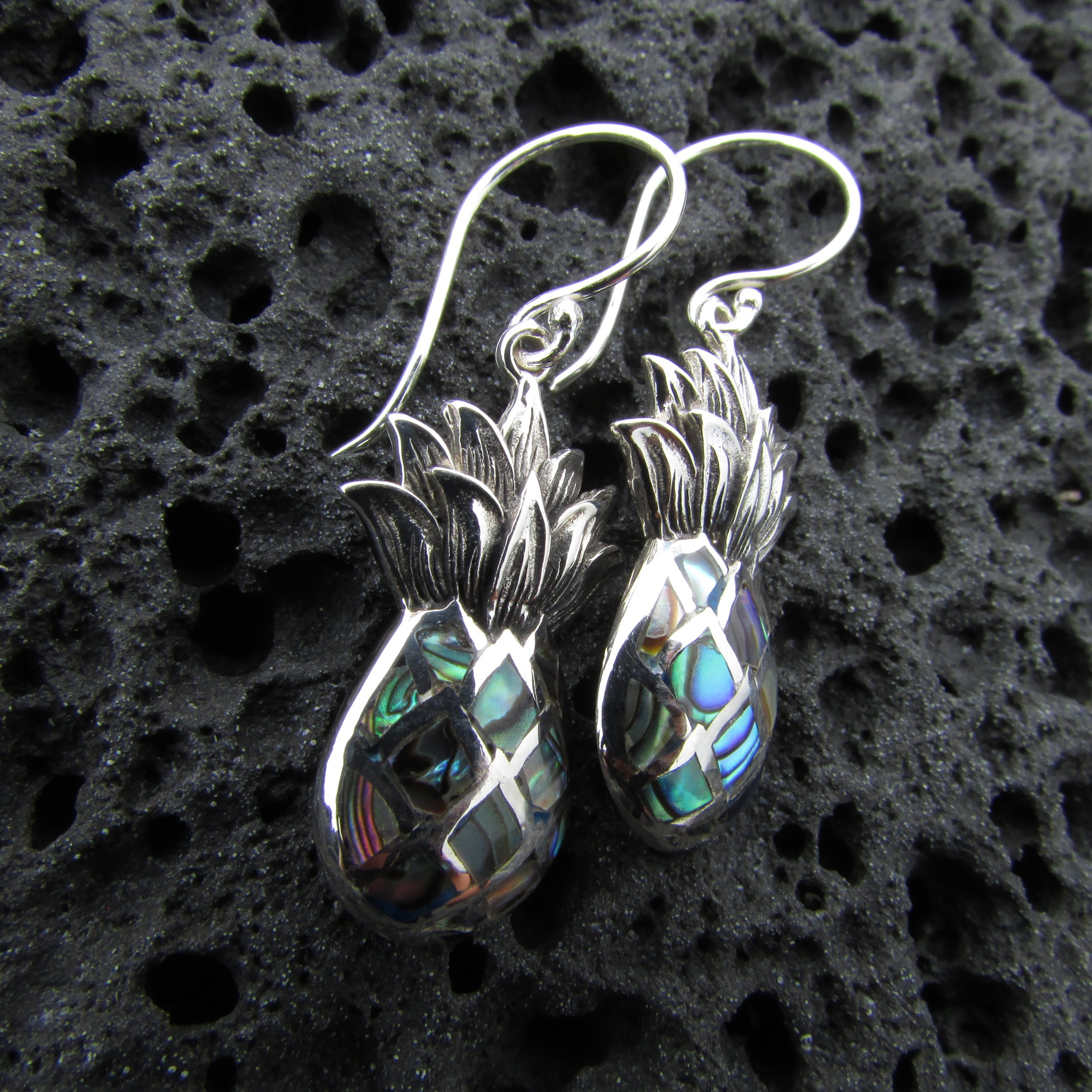 Stylish Pineapple Earrings - Sterling Silver with Abalone Shell Inlay | Perfect for Summer, Beach Vacations & Tropical-Themed Parties