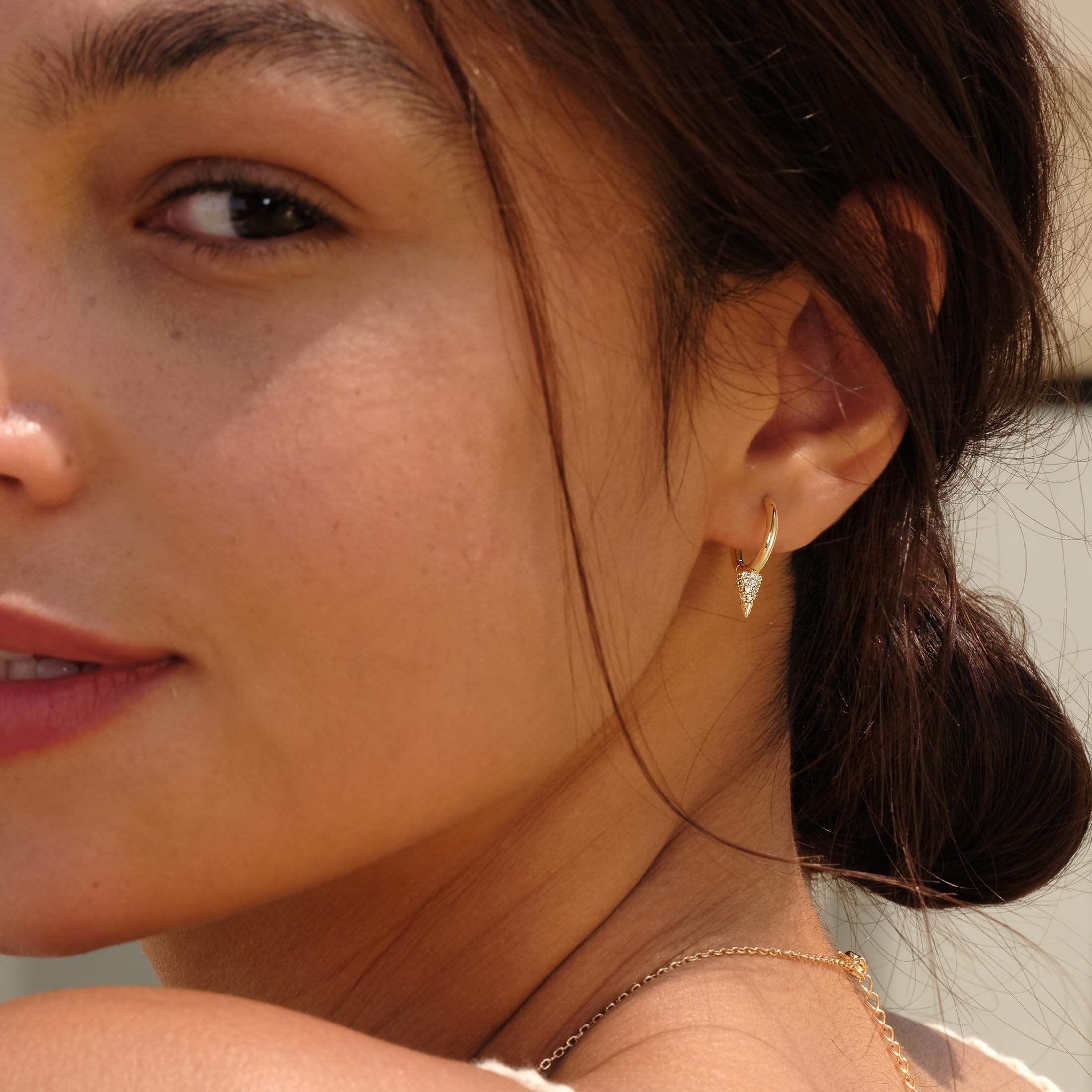14K Gold Plated Huggie Hoop Earrings for Women - Minimalist Spike Design, Lightweight & Comfortable - Perfect for Everyday Wear, Parties & Gifts