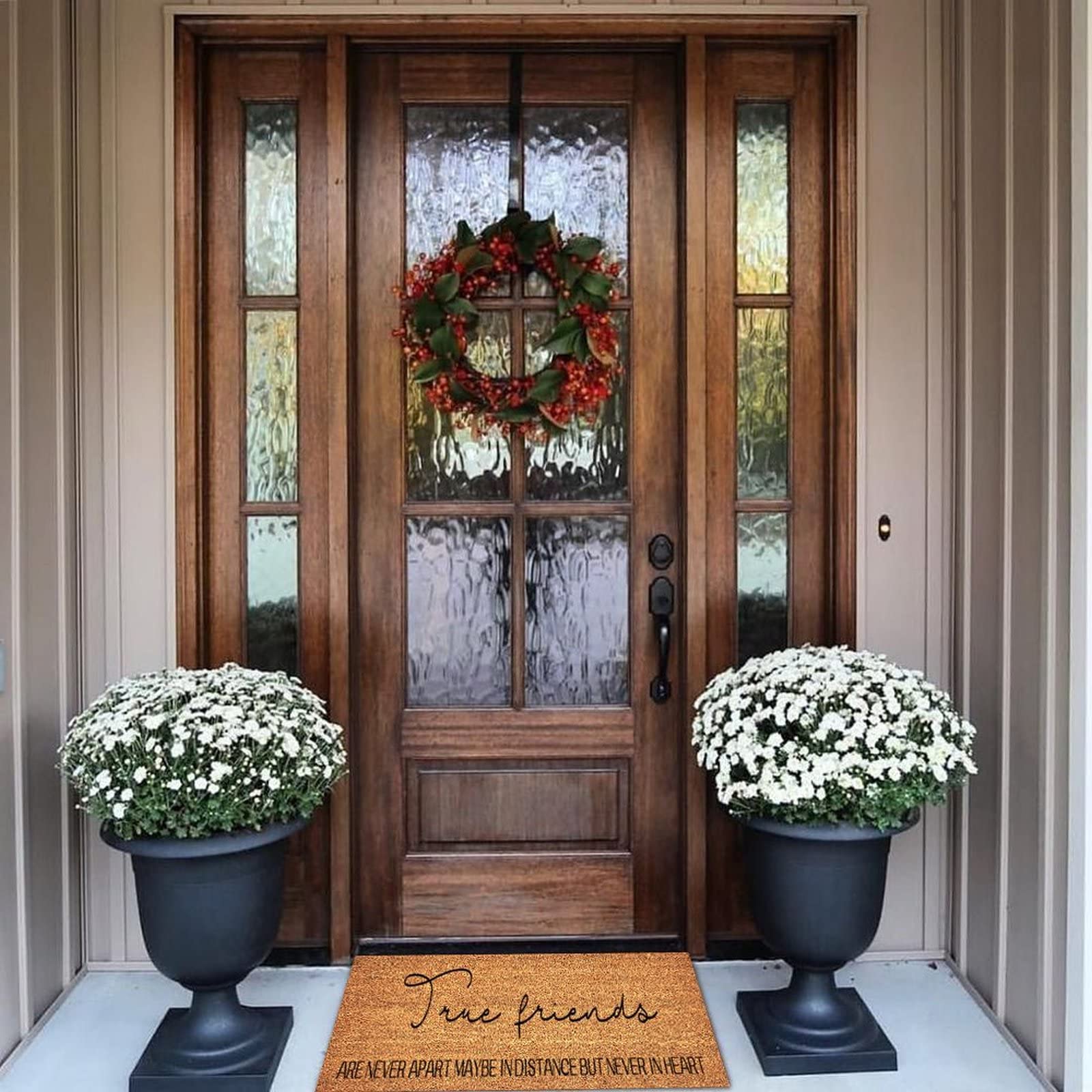Natural Coir Doormat - Weather Resistant, Durable Outdoor Welcome Mat for Porch & Entrance - Inspirational 'True Friends' Quote - Perfect for Home, Garden, and Patio Decor