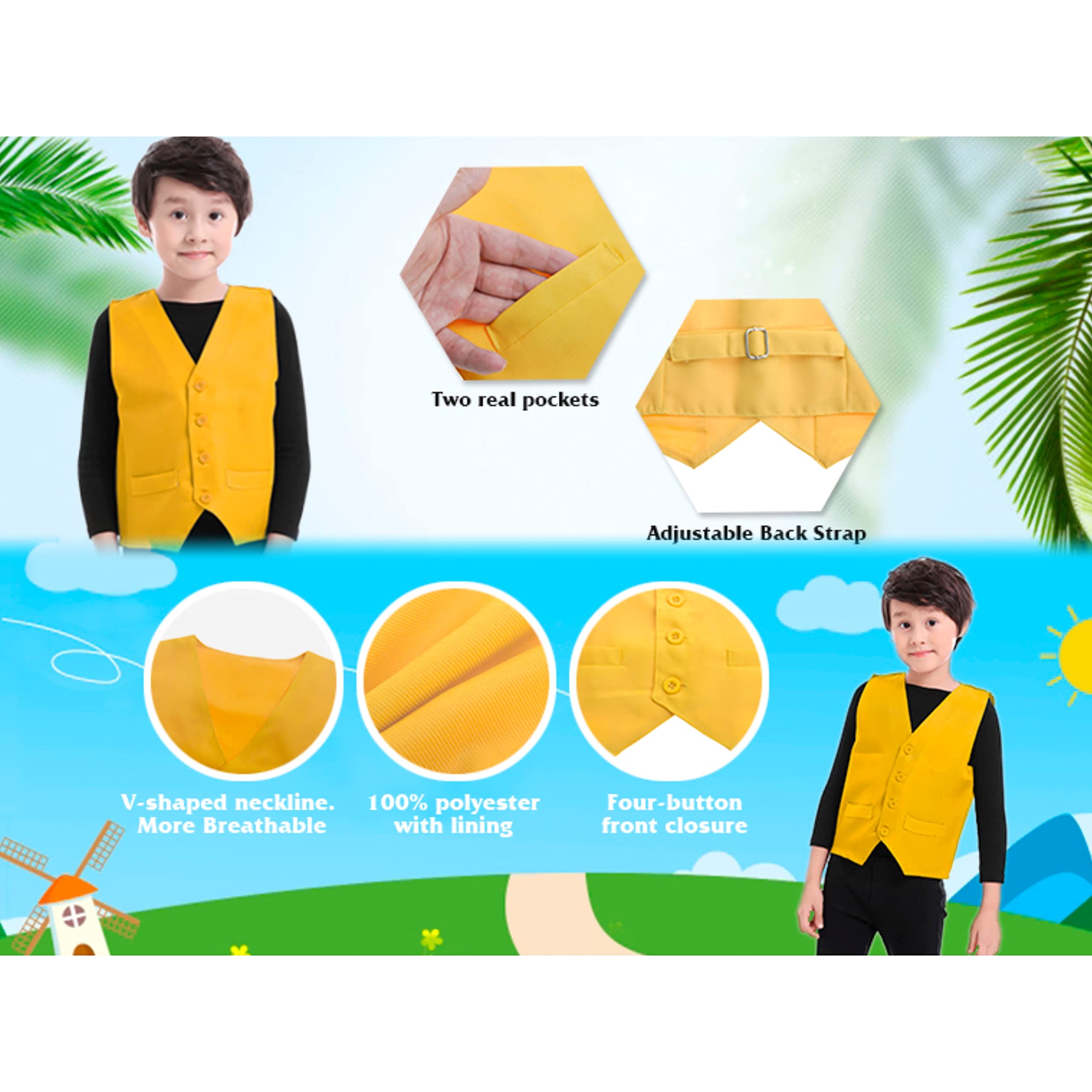 TopTie Kids Volunteer Vest - Adjustable Waistcoat for School Activities, Church Events & Costume Parties - Perfect for Role Play, Performances & Group Events