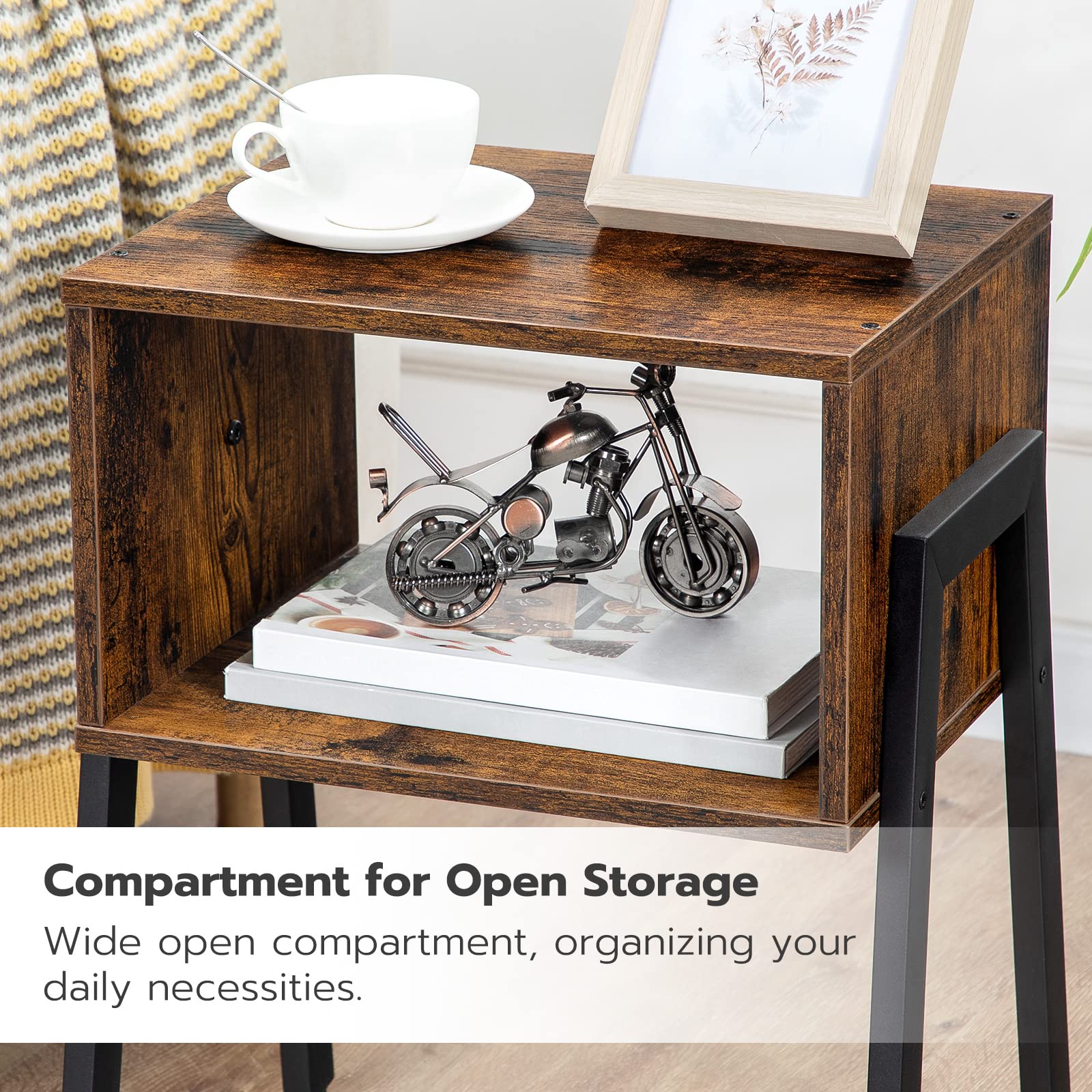 HOOBRO Set of 2 Stackable Nightstands with Open Storage Shelf - Rustic Brown End Tables for Bedroom & Living Room | Perfect as Bedside Tables, Sofa Side Tables or Small Space Furniture
