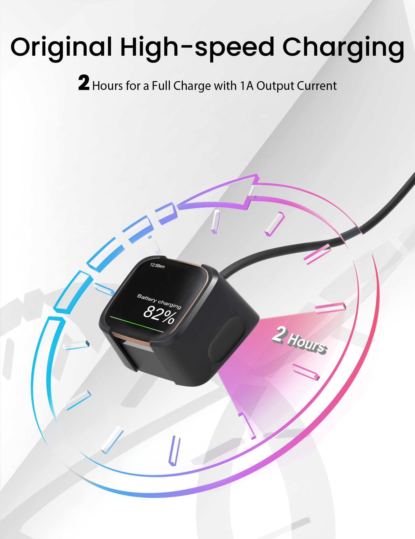 Sinoacc Fast Charging Cable for Fitbit Versa 2 - 3.3Ft USB Charger Dock Stand (2 Pack) - Replacement Charging Cable for Fitbit Versa 2 Smartwatch (Not Compatible with Versa/Versa SE/Versa Lite) - Perfect for Home, Office & Travel Use