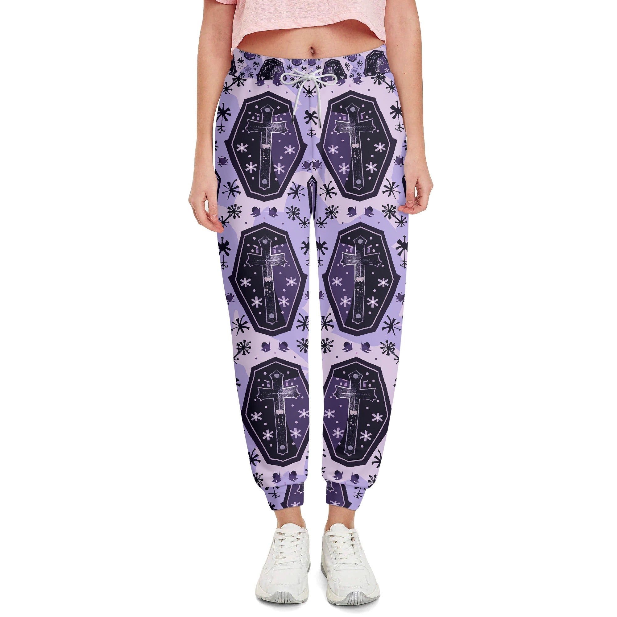 Purple Cross Coffins Joggers Sweatpants - Gothic Streetwear for Men & Women | Perfect for Casual Wear, Gym, and Halloween Costumes