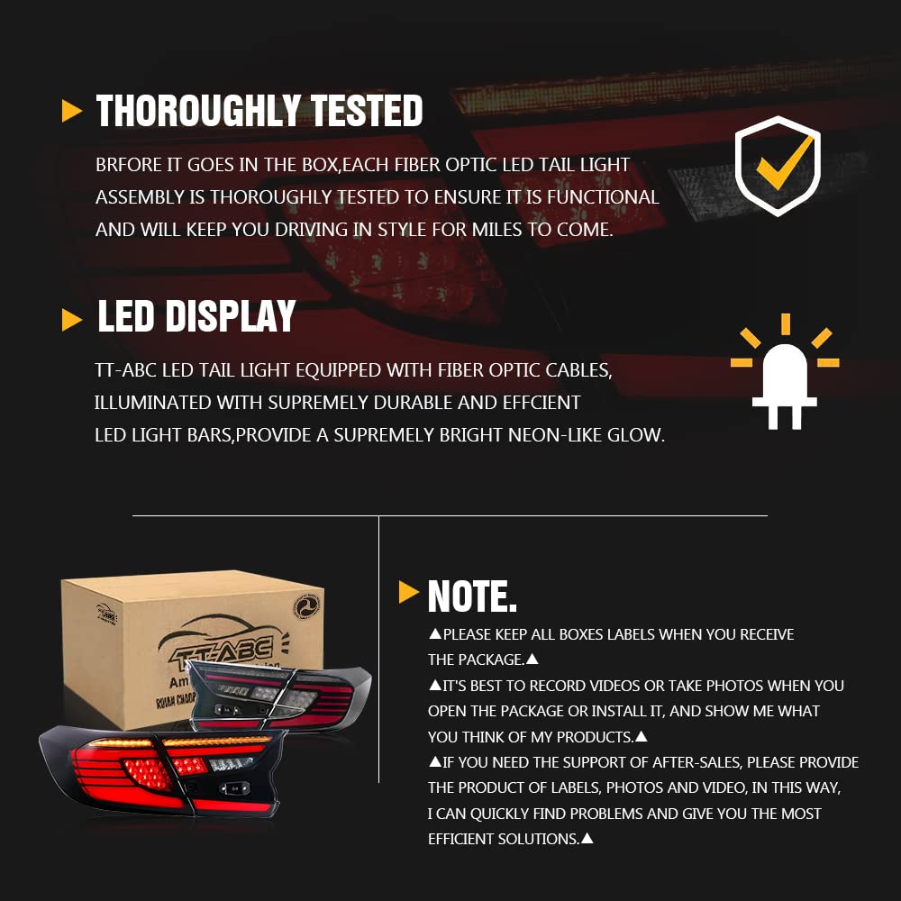 2018-2022 Honda Accord 10th Gen LED Taillights - Sequential Turn Signal Angel Wing Tail Light Assembly Replacement for EX/EX-L/LX/Sport/Touring/Hybrid Models | Enhanced Safety & Custom Style | Perfect for Night Driving & Car Modifications