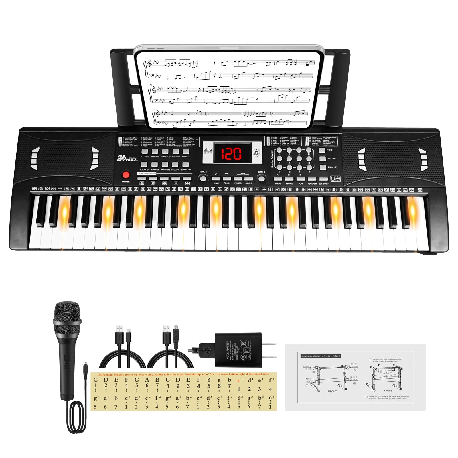 61-Key Kids Electric Piano Keyboard with Lighted Keys, 100 Voices & Rhythms, Includes Microphone - Perfect for Beginners, Home Learning & Birthday Gifts (Black) - Ideal for Music Lessons, Family Entertainment & Early Childhood Education