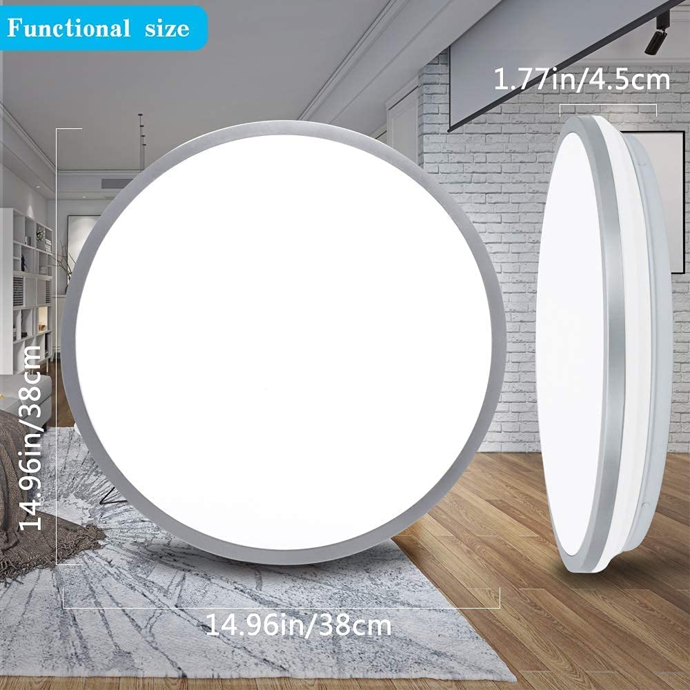 Depuley 35W Modern Dimmable LED Flush Mount Ceiling Light Fixture with Remote - 15 Inch Round Close to Ceiling Lights for Living Room, Bedroom, Dining Room - 3 Color Changeable & Timing Function - Perfect for Home, Office, and Commercial Lighting