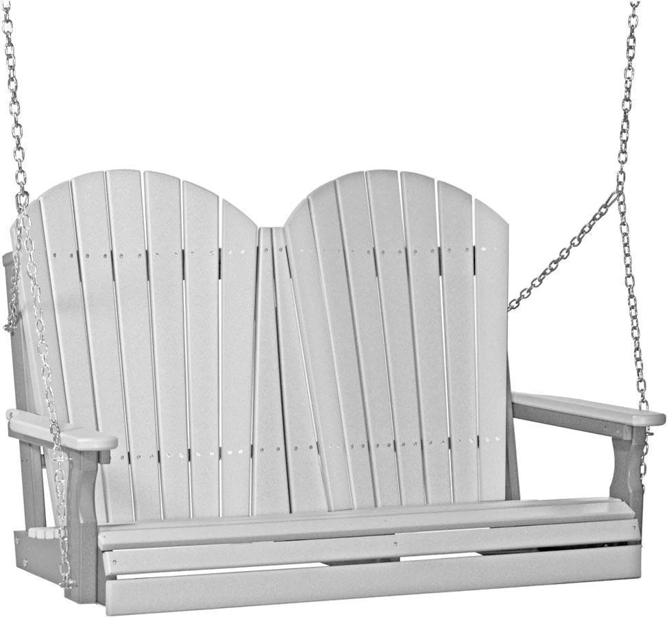 LuxCraft Dove Gray Adirondack 4ft Recycled Plastic Porch Swing with Cup Holder - Outdoor Patio Furniture for Garden, Backyard & Deck Relaxation
