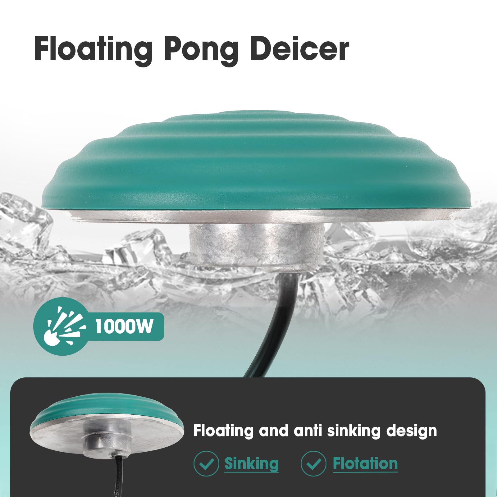 1000W Floating Pond Heater with Thermostat - Durable Cast Aluminum Deicer for Outdoor Ponds, Fish Tanks & Stock Tanks | Winter Protection for Koi, Goldfish & Aquatic Life