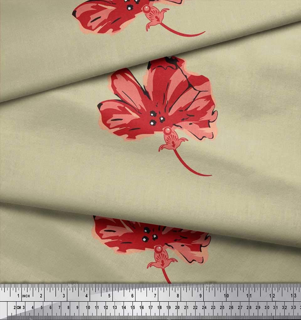 Soimoi Moss Georgette Brown Fabric by The Yard - 42 Inch Wide Floral Print Fabric for Dresses, Scarves & DIY Fashion Projects - Artistic Flower Design Soft Chiffon Material for Sewing & Crafting