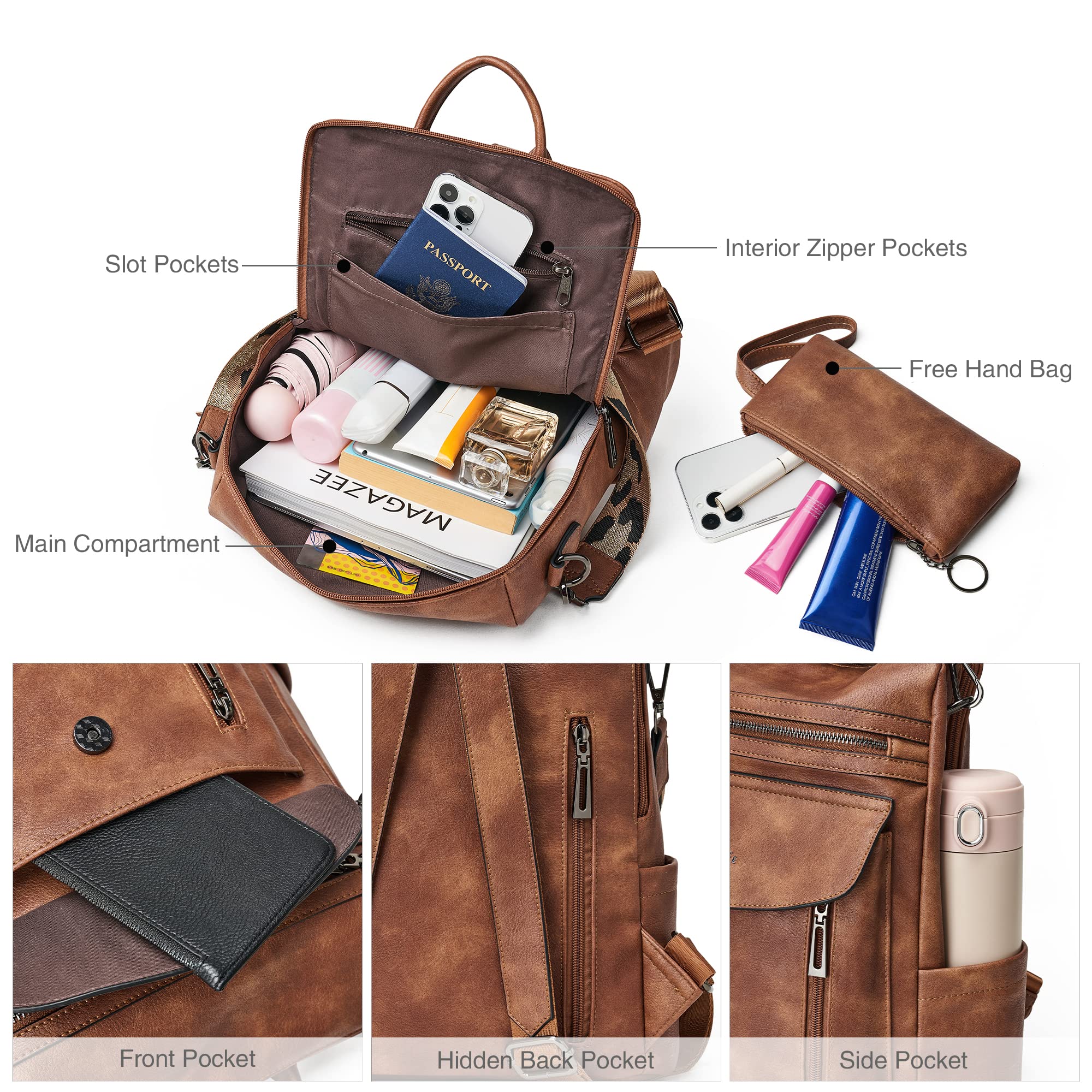 Stylish Leather Backpack Purse for Women - Convertible Travel Backpack & Shoulder Bag with Wristlet | Perfect for Work, School & Weekend Getaways