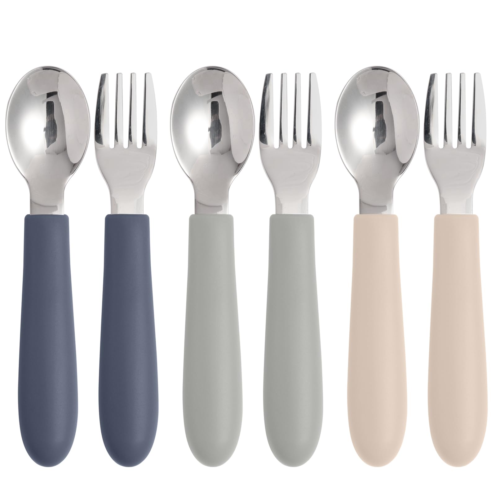 6 Pack Toddler Utensils Set - Stainless Steel Kids Silverware with Soft Silicone Handle | Safe Forks & Spoons for Babies | Dishwasher Safe, BPA-Free | Perfect for Daycare, Travel & Home Feeding