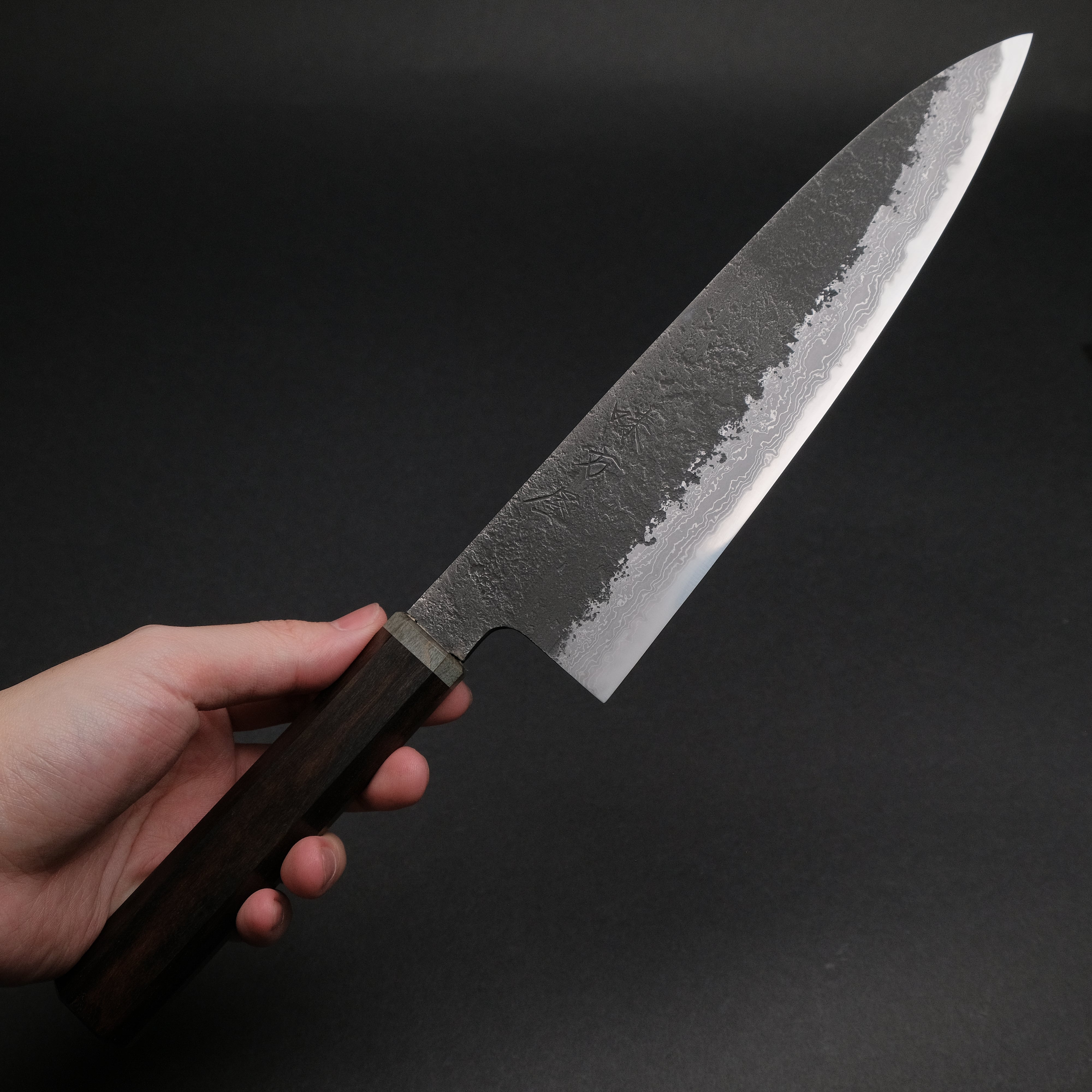 Premium Ajikataya White #2 Nashiji Damascus Gyuto 210mm Chef Knife with Ebony & Stabilized Wood Handle (#44) - Professional Japanese Kitchen Knife for Slicing, Dicing, and Precision Cooking
