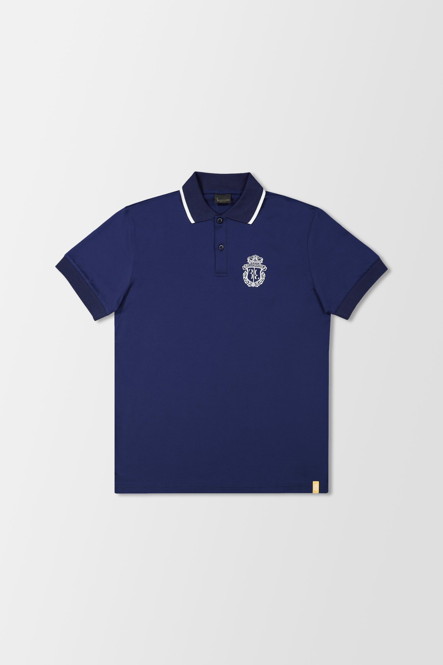 Billionaire Men's Dark Blue Short Sleeve Polo Shirt with Embroidered Crest - Perfect for Golf, Business Casual & Summer Outfits