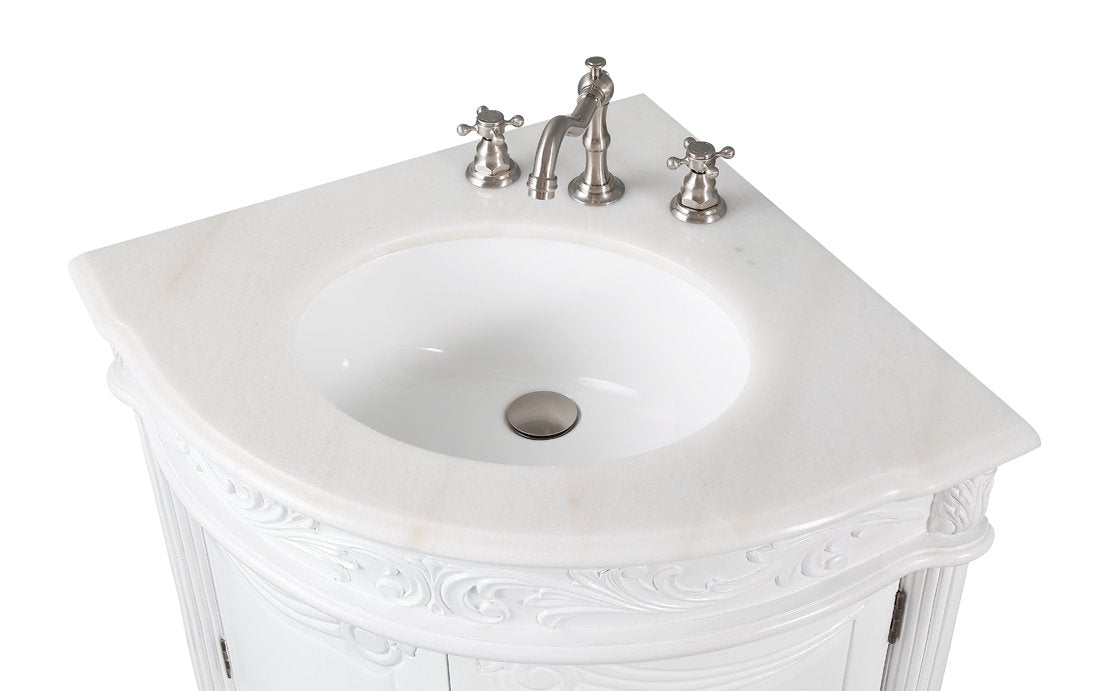 24 Inch White Bayview Corner Bathroom Vanity with Sink - Classic Style for Small Bathrooms, Powder Rooms & Guest Baths