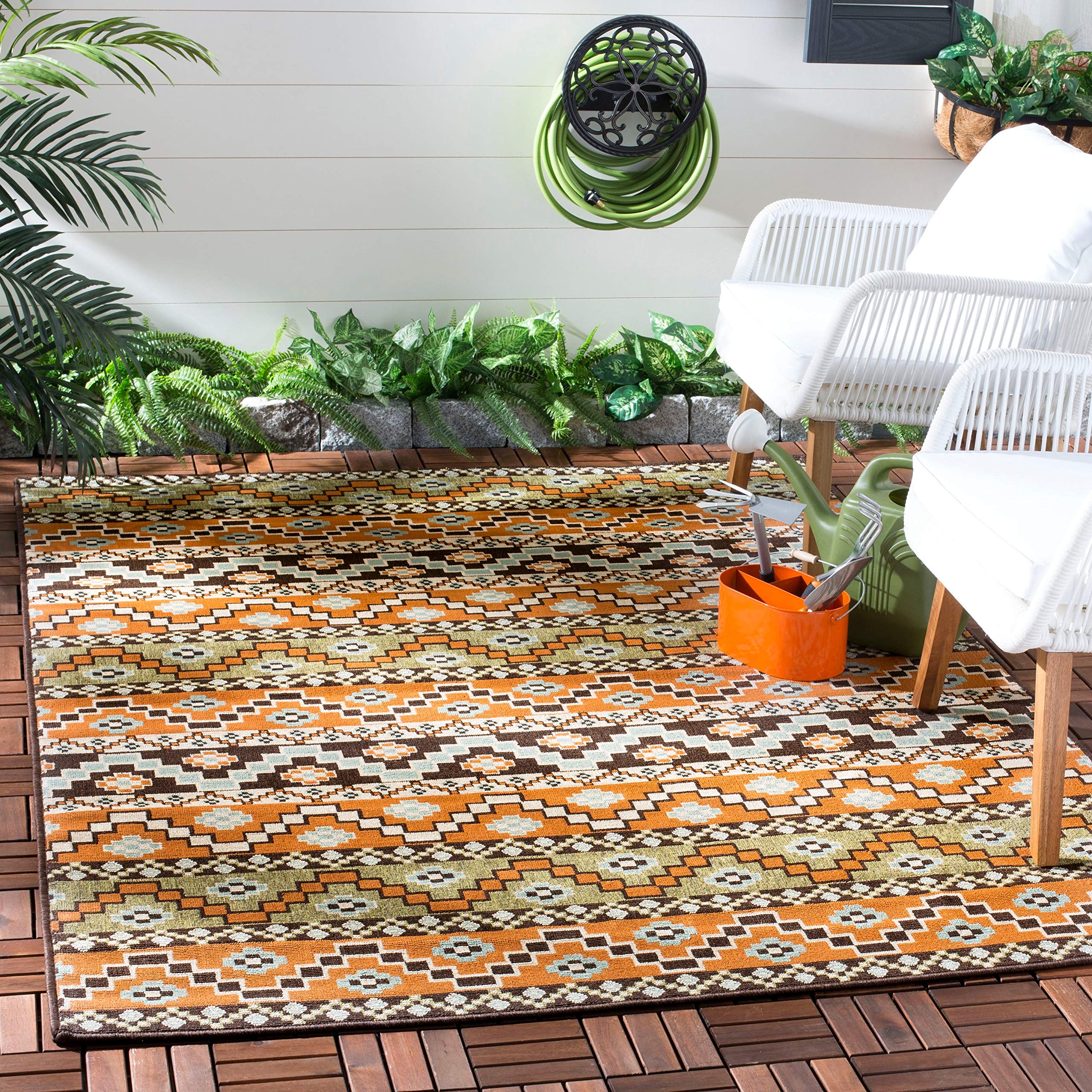 SAFAVIEH Veranda Collection 9' x 12' Turquoise Blue Boho Design Non-Shedding Easy Care Indoor Outdoor Washable Area Rug - Perfect for Living Room, Bedroom, Patio, Backyard, Mudroom (VER095-3934)