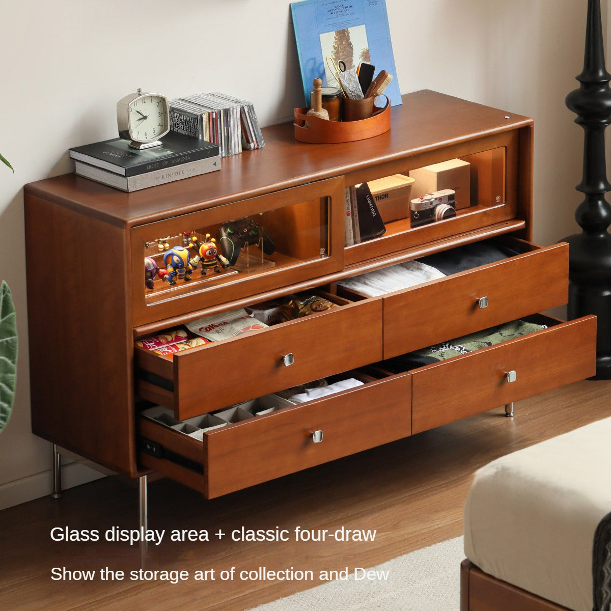 Bauhaus Style Poplar Solid Wood Cabinet with Storage Drawers - Perfect for Living Room, Bedroom & Office Organization