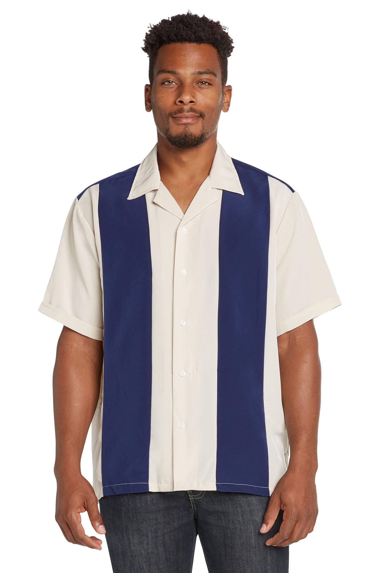 9 Crowns Men's Retro Bowling Bahama Camp Button-Down Shirt - Vintage Style Casual Hawaiian Shirt for Summer, Beach, and Outdoor Activities