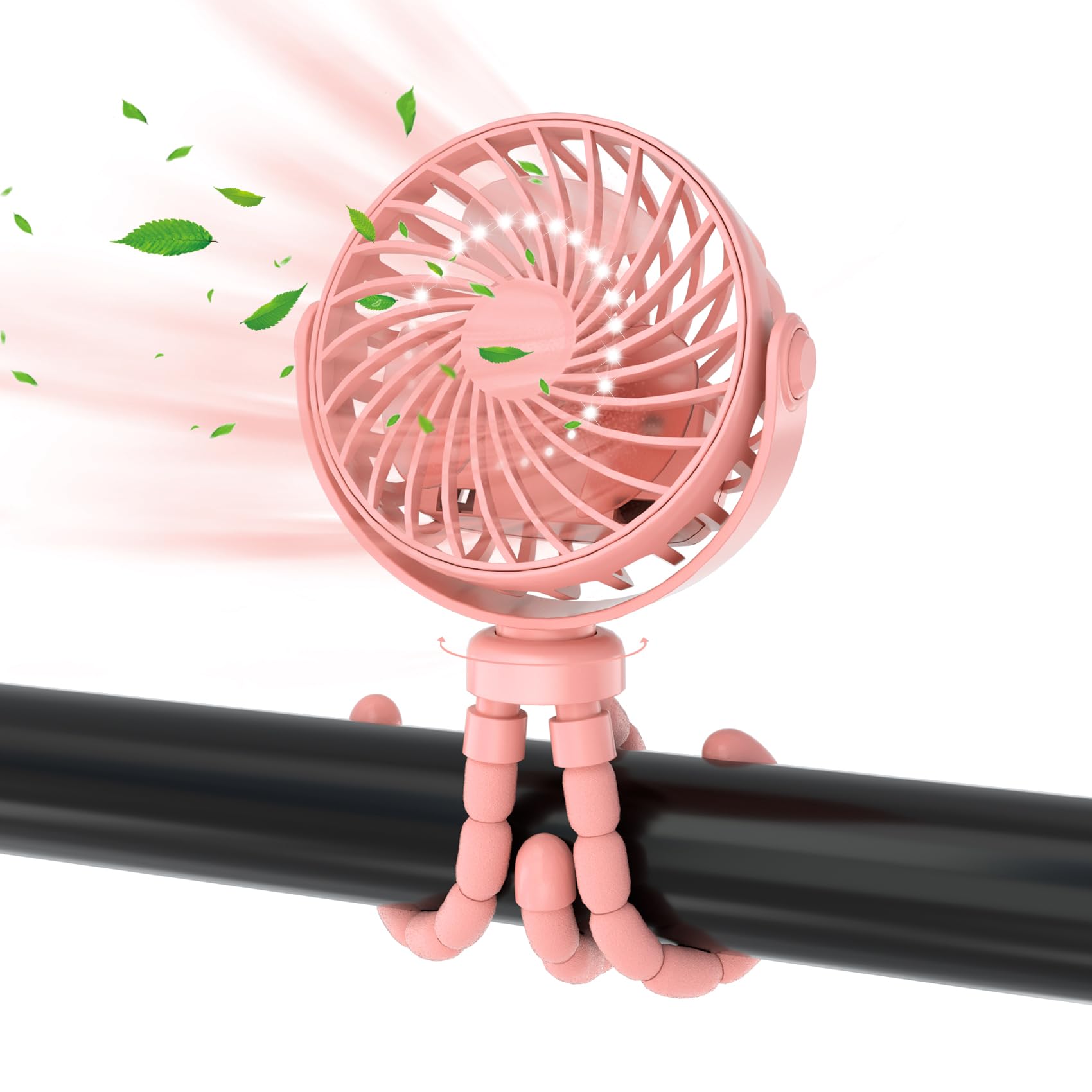 3-Speed 360° Rotating Battery Powered Stroller Fan with Flexible Tripod - Portable Mini Personal Fan for Baby Car Seat, Crib, Treadmill, Travel & Office Use - Quiet Cooling Pink Fan for Indoor Outdoor Activities