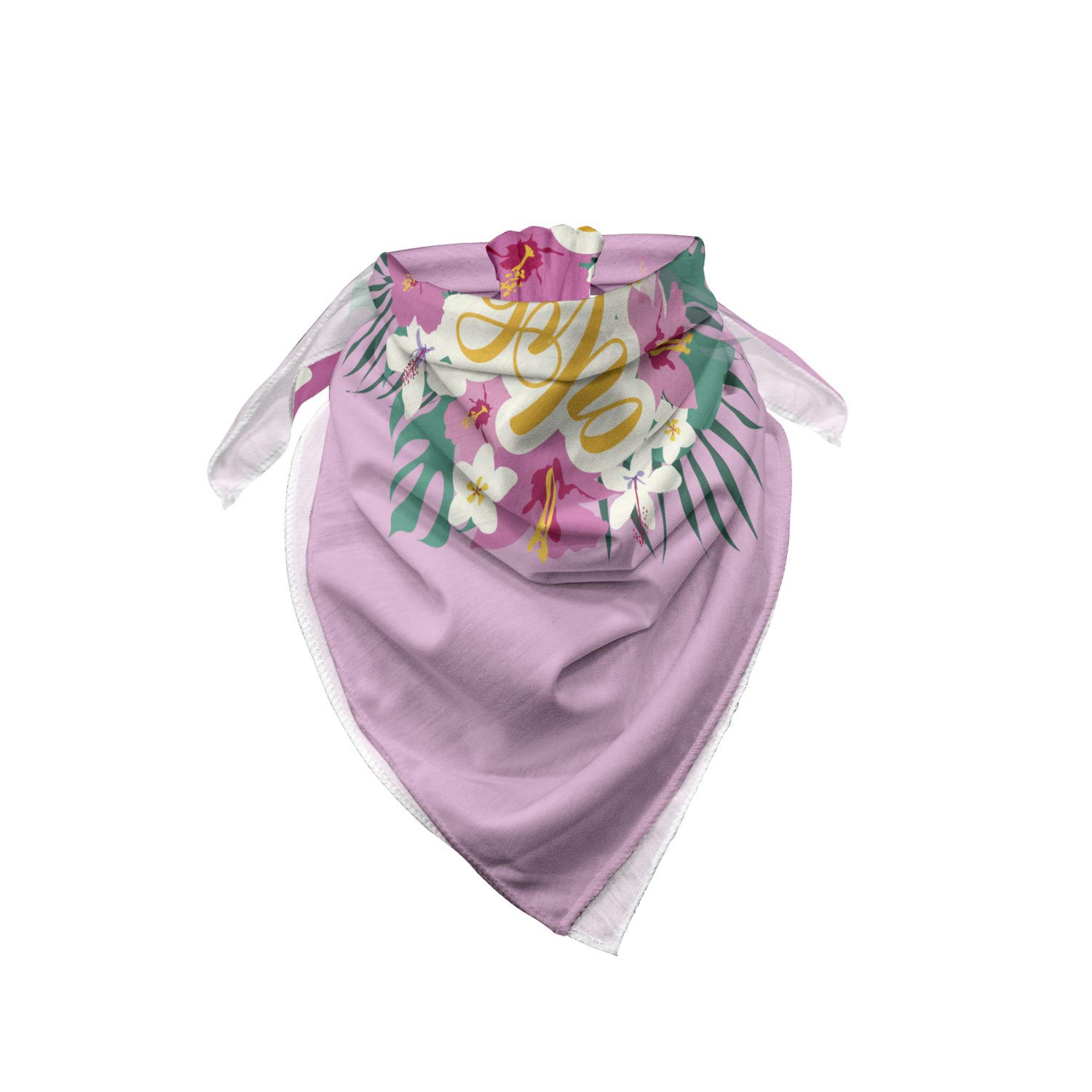 Ambesonne Aloha Bandana - Exotic Flowers & Palm Leaves Print - Unisex Head Scarf & Neck Tie for Beach, Summer & Outdoor Activities
