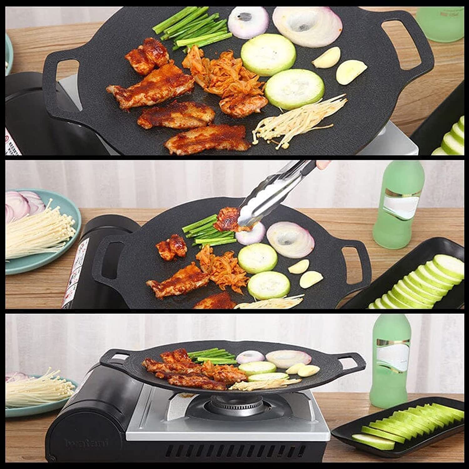 Non-Stick Stone Grill Pan - 14 Inch Round BBQ Griddle with Ergonomic Handle for Steak, Pancakes, Ribs - Perfect for Indoor & Outdoor Cooking, Camping, Picnics