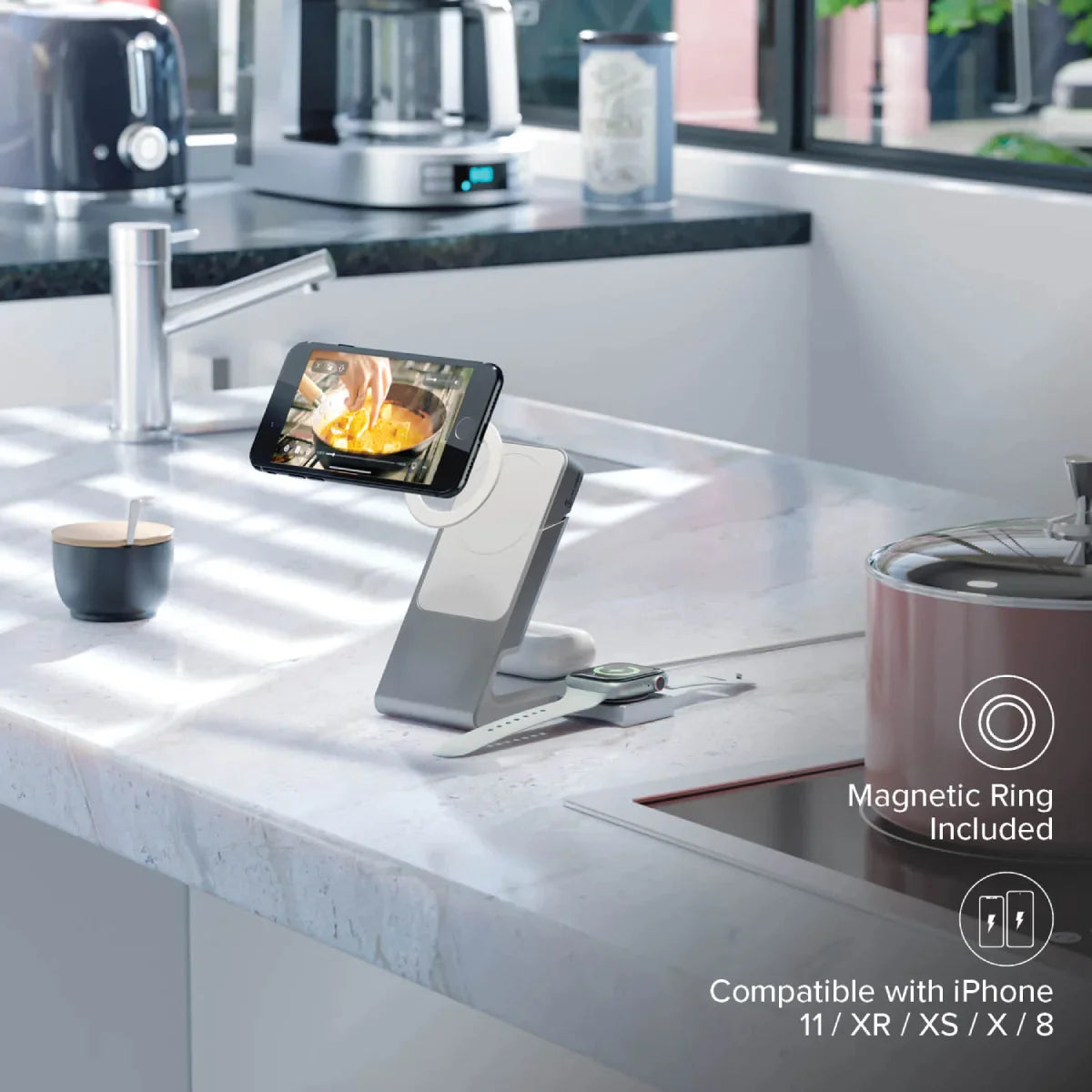 3-in-1 Magnetic Wireless Charging Station for iPhone 16/12, Apple Watch & AirPods - Fast Charging Dock with Universal Compatibility for All Apple Devices | Perfect for Home, Office & Travel