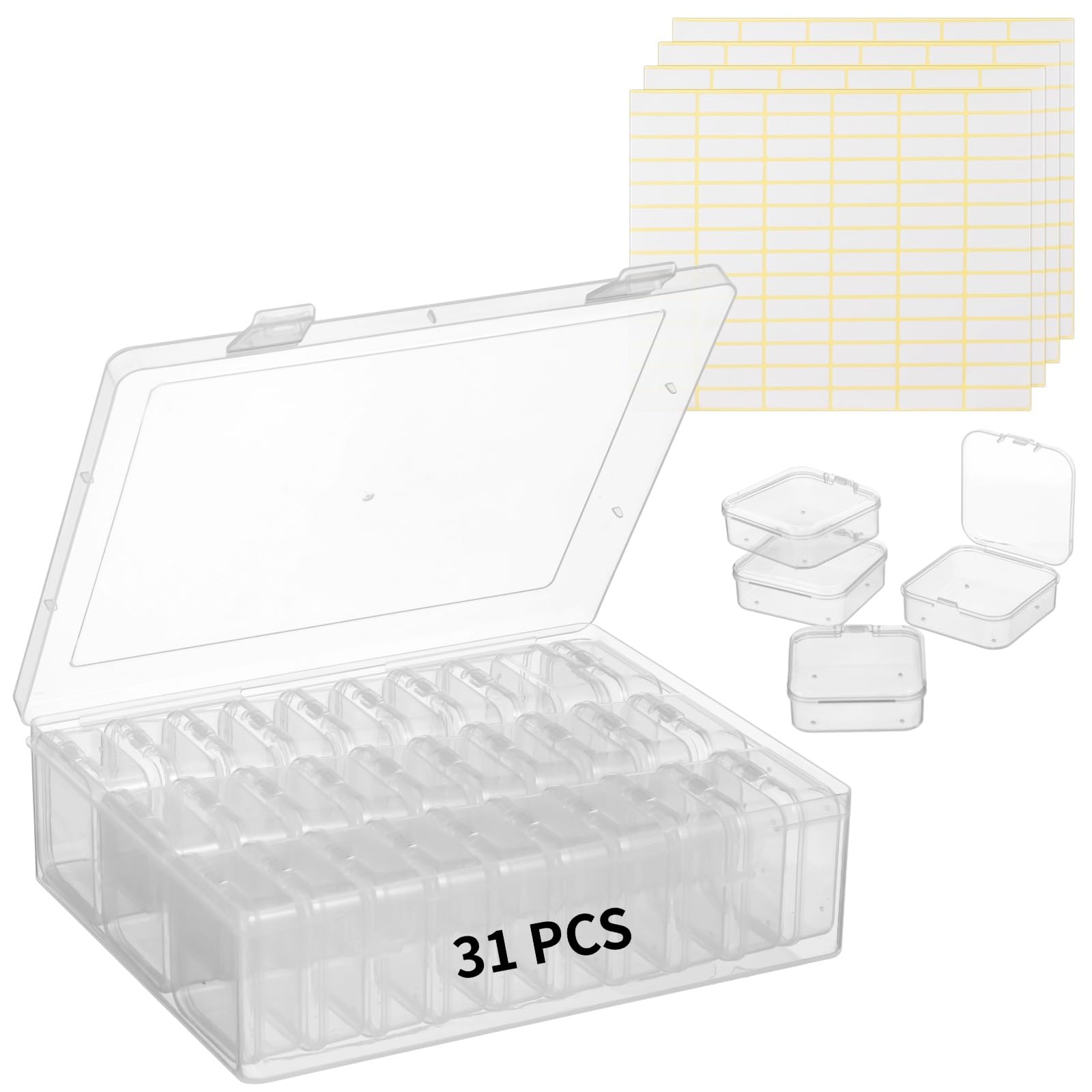 Homaisson 120-Piece Small Clear Plastic Bead Storage Containers with 4 Craft Boxes & 336 Labels - Organizer for Jewelry Making, Bracelets, Beading, Nails, Screws, Seeds & Small Parts - Perfect for DIY Crafts, Home & Office Organization