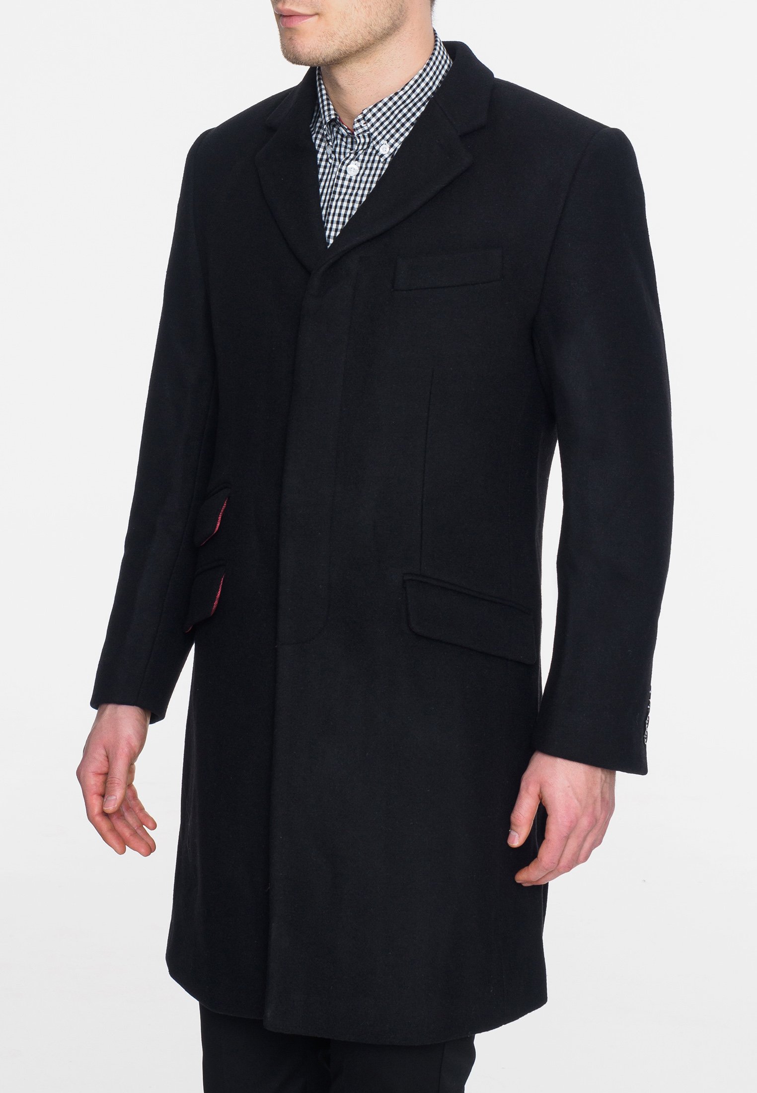 London Men's Black Walesby Overcoat Size 48 - Classic Wool Winter Coat for Business, Formal & Office Wear