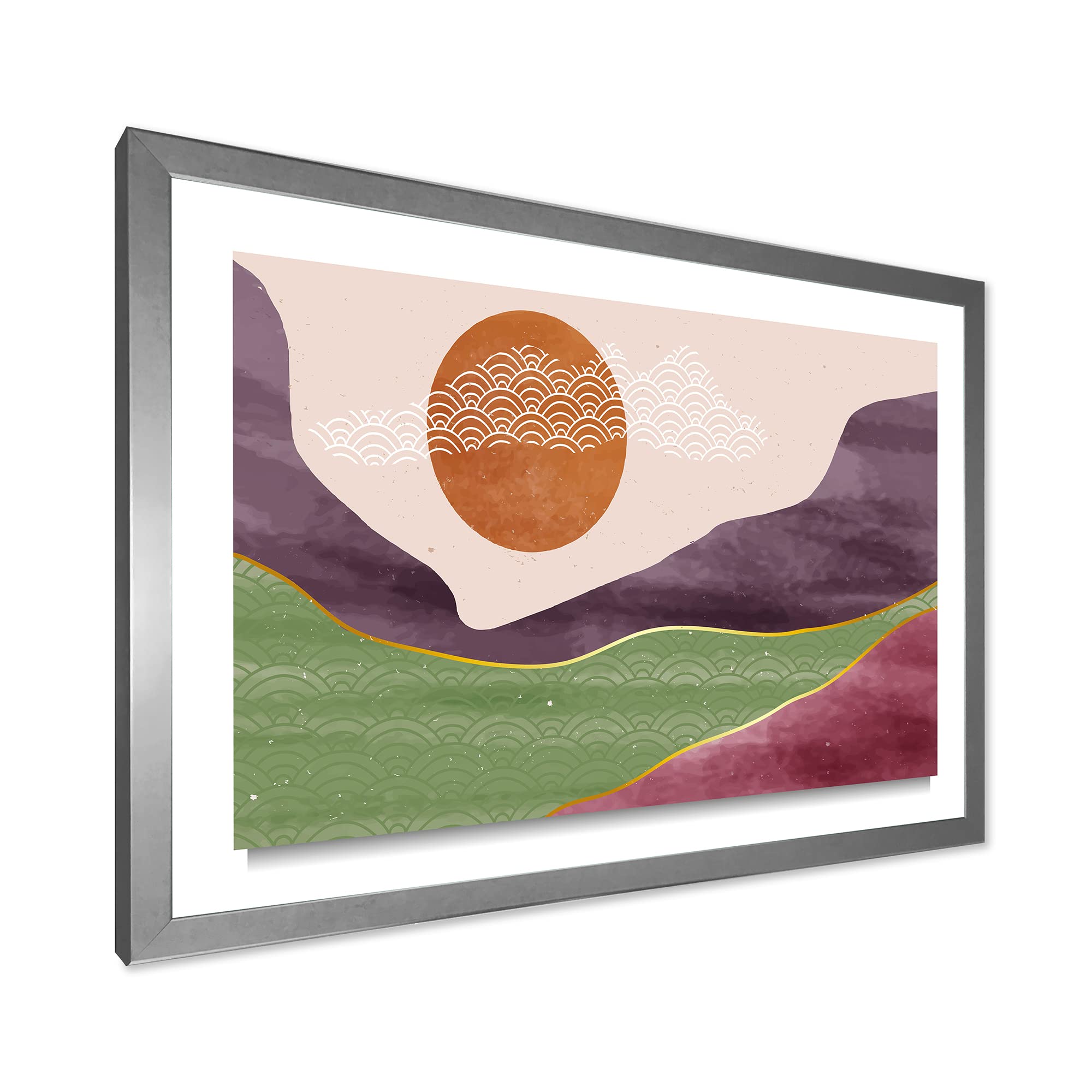 Abstract Landscapes with Mountain Moon & River - Modern Framed Wall Art for Living Room, Bedroom & Office Decor