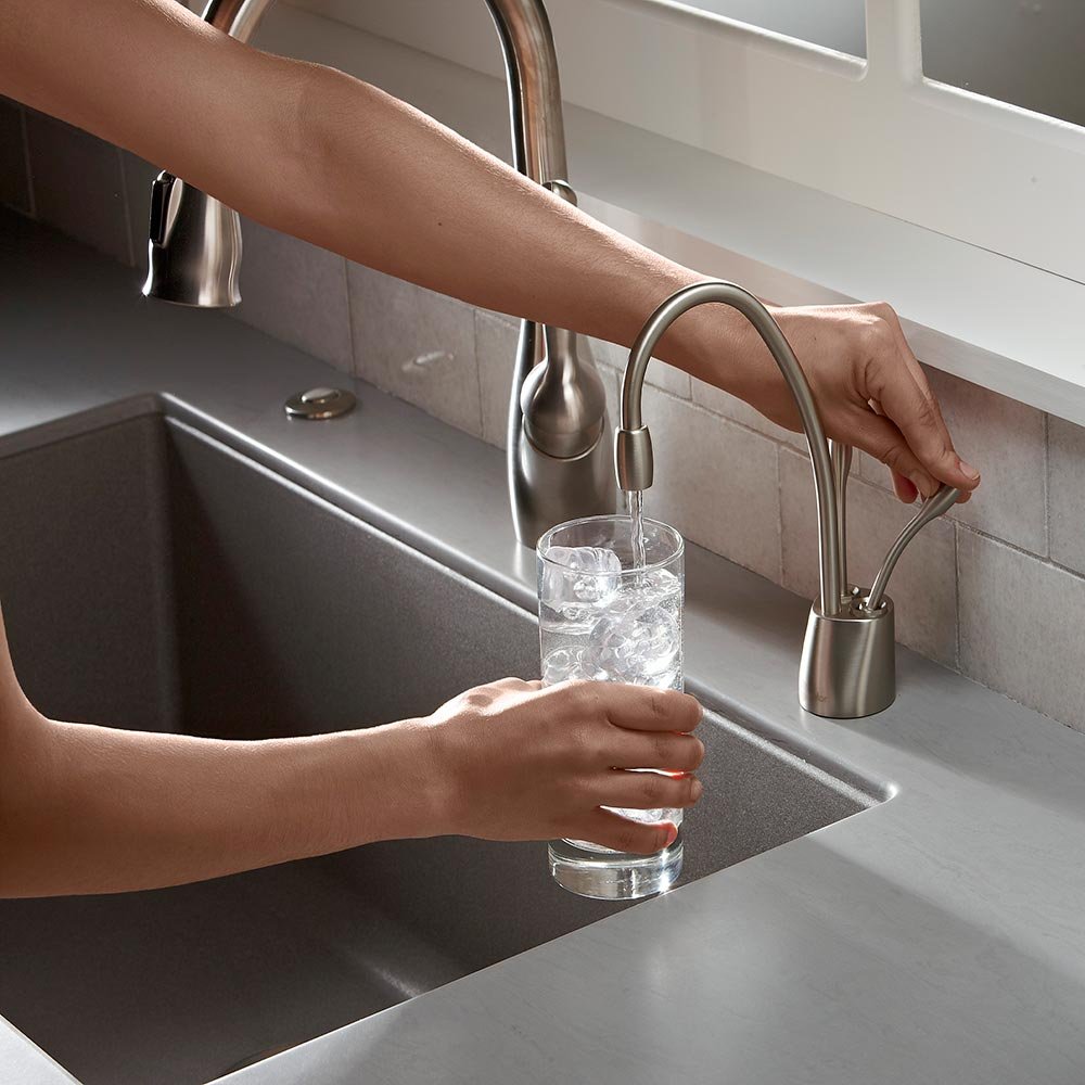 InSinkErator Contemporary Instant Hot and Cold Water Dispenser Faucet in Satin Nickel (Model F-HC1100SN) with Garbage Disposal Power Cord Kit (Model CRD-00, Black) - Perfect for Kitchen Sink Installation and Waste Disposal Systems
