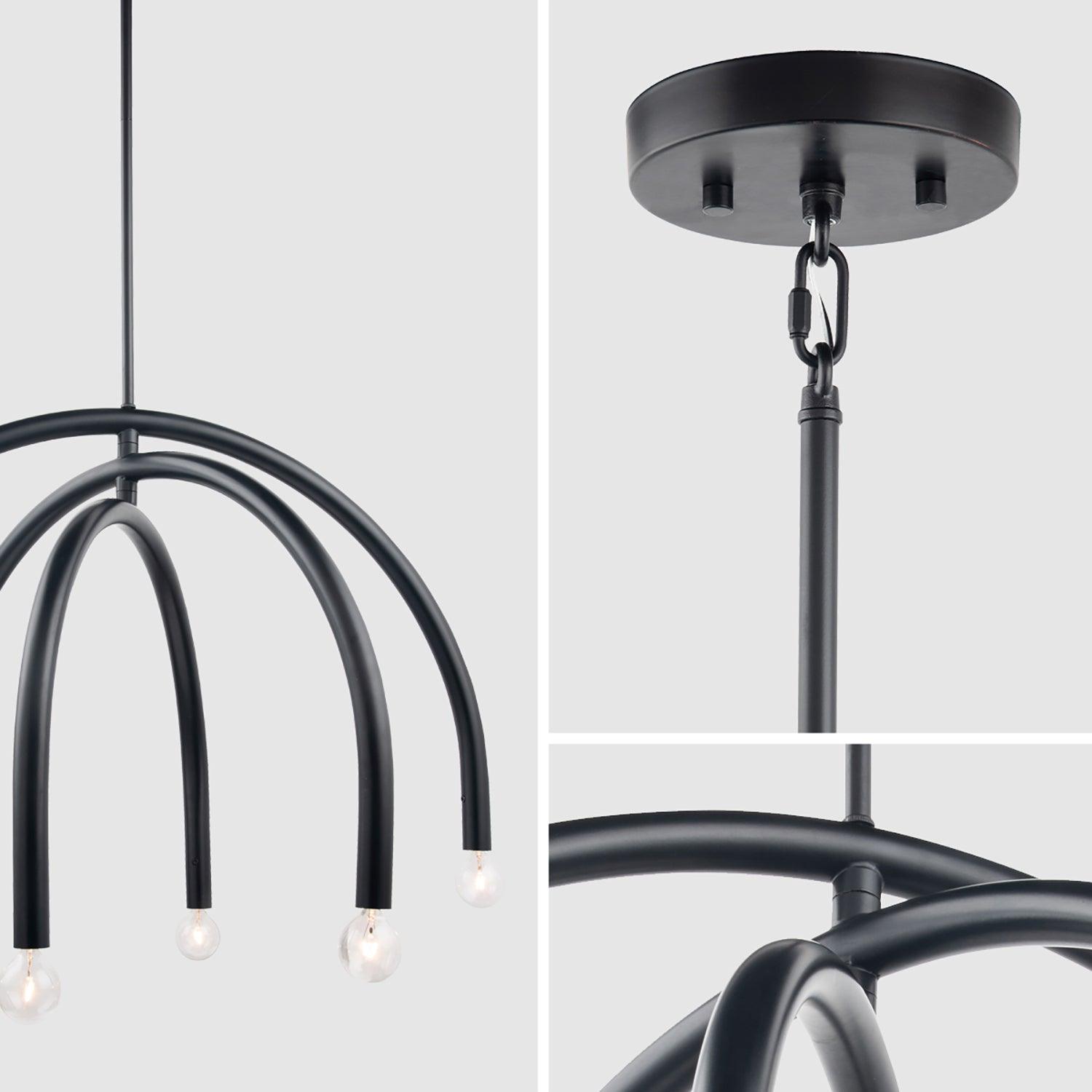 Mid Century Modern Black Dimmable 6-Light Chandelier - Elegant Dining Room Lighting for Home & Restaurant Decor