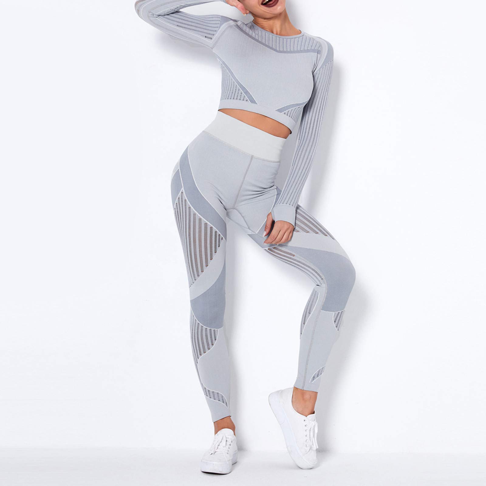 Women's 2-Piece Workout Set - Seamless Striped Yoga Outfit with Hollow Design | Perfect for Yoga, Gym, Running & Fitness Training