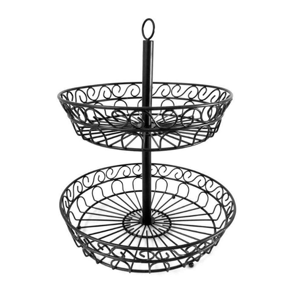 European Style Double-Decker Fruit Basket - Black Kitchen Organizer for Fresh Fruit Storage | Perfect for Dining Table, Countertop & Pantry Organization